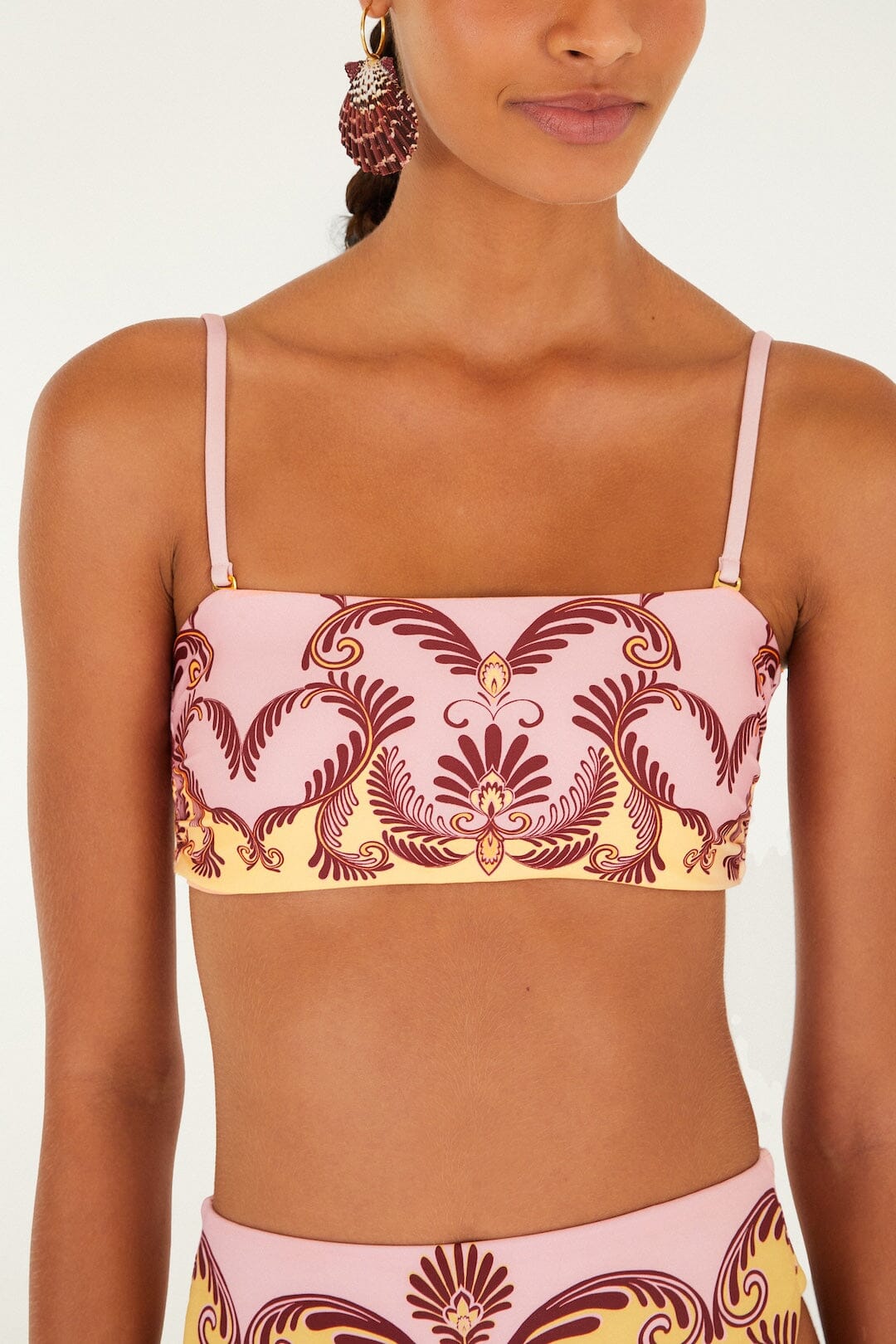 Soft Yellow Arabesc Bandeau Bikini Top