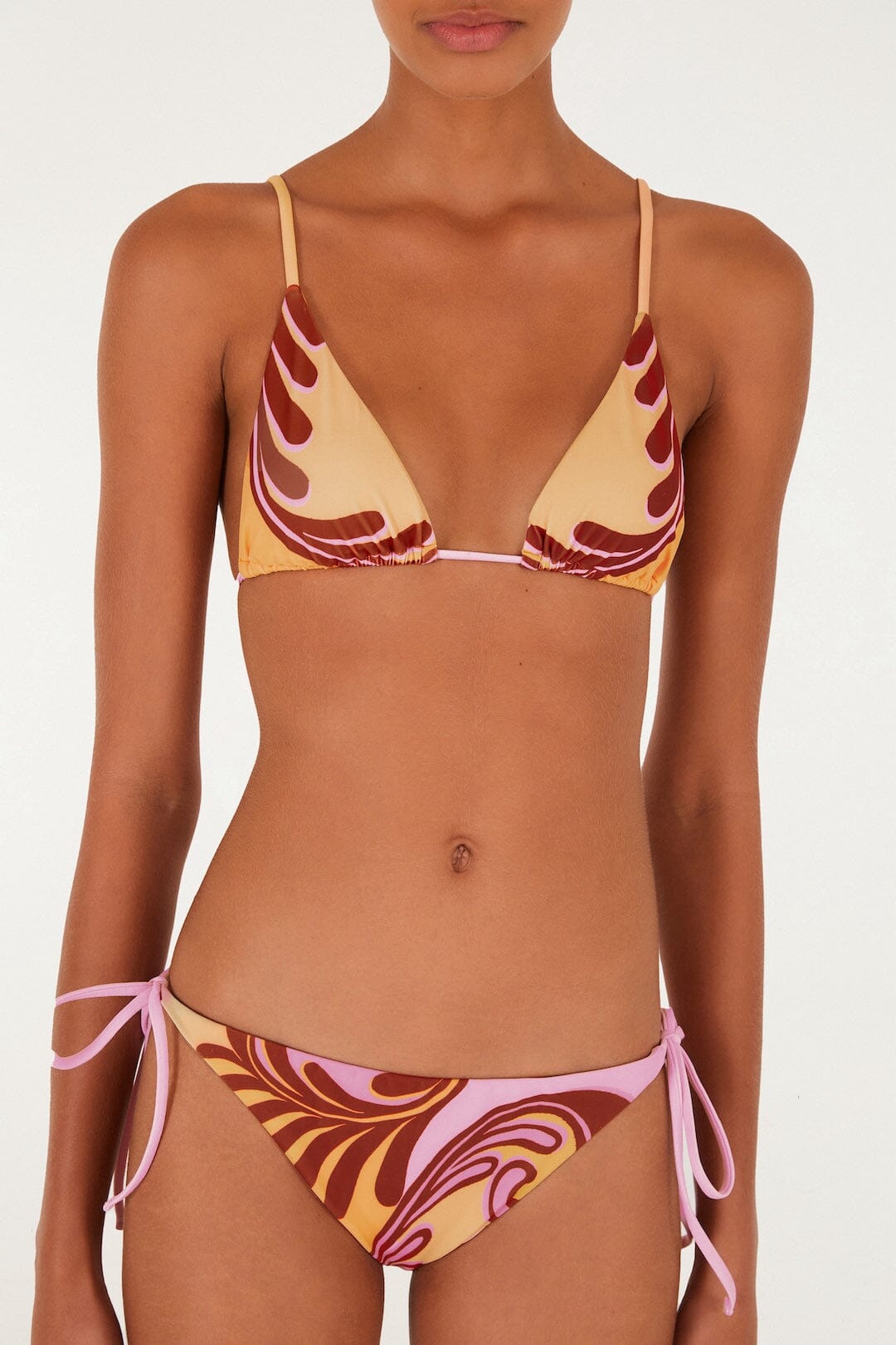 Soft Yellow Arabesc Triangle Bikini Top