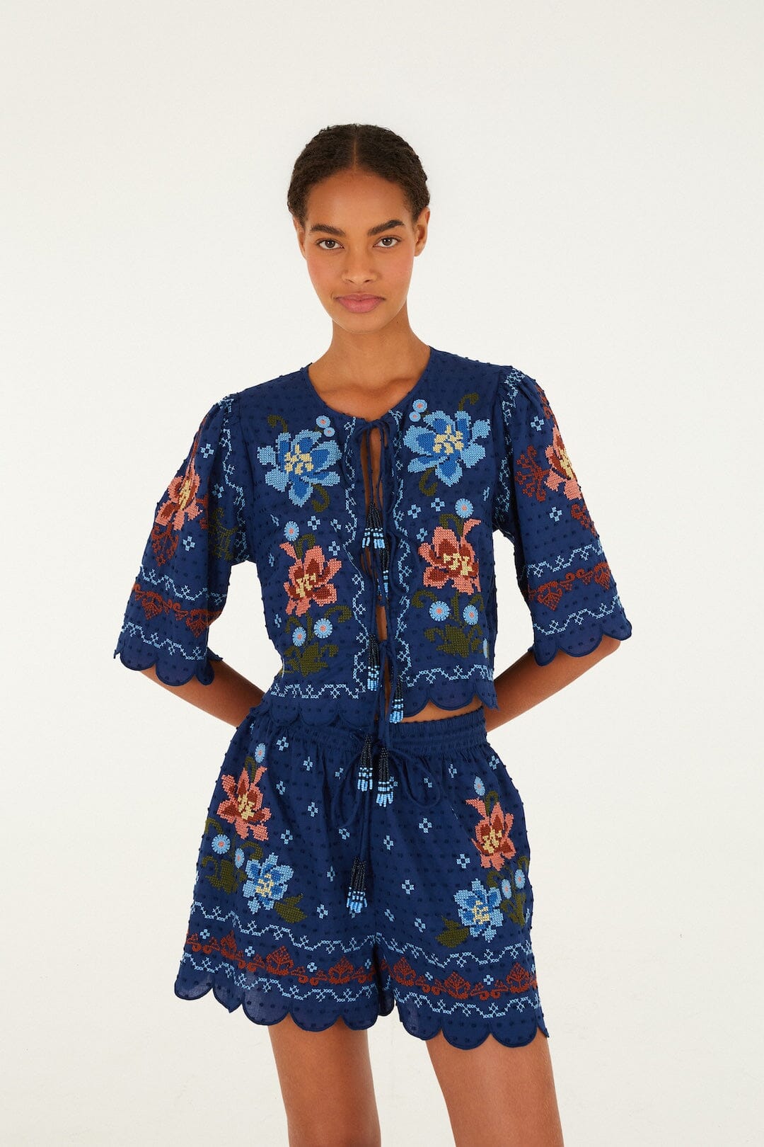 Dark Blue Stitched Garden Shorts