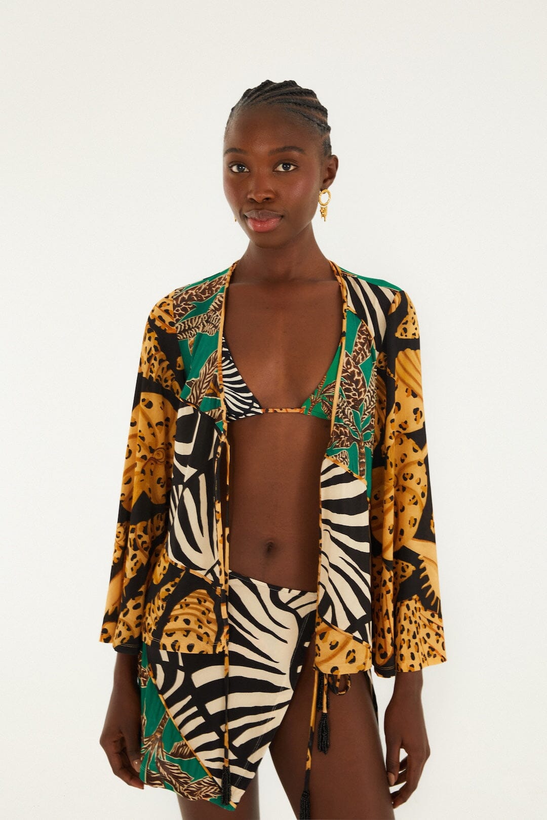 Blouse With Piping Detail And Ties On The Front