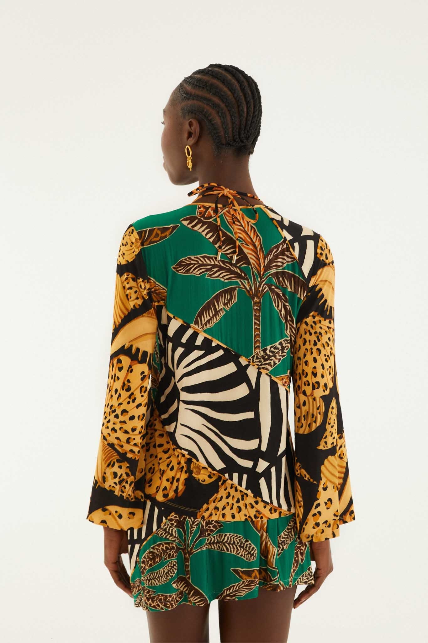 Blouse With Piping Detail And Ties On The Front