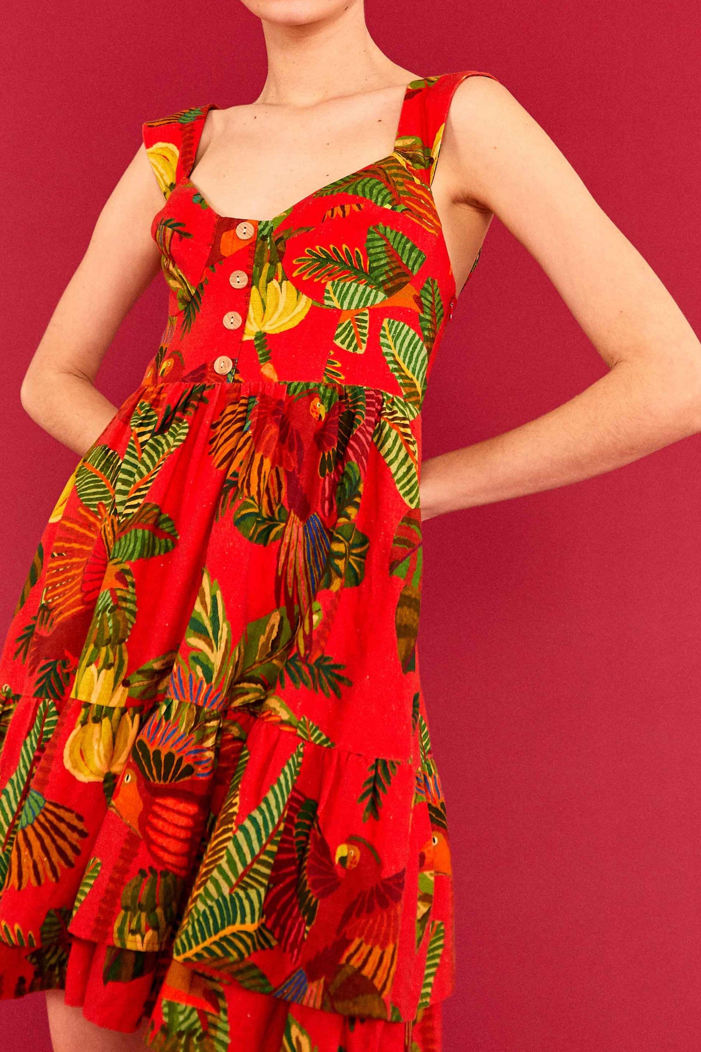 Red Forest Birds Mini Dress