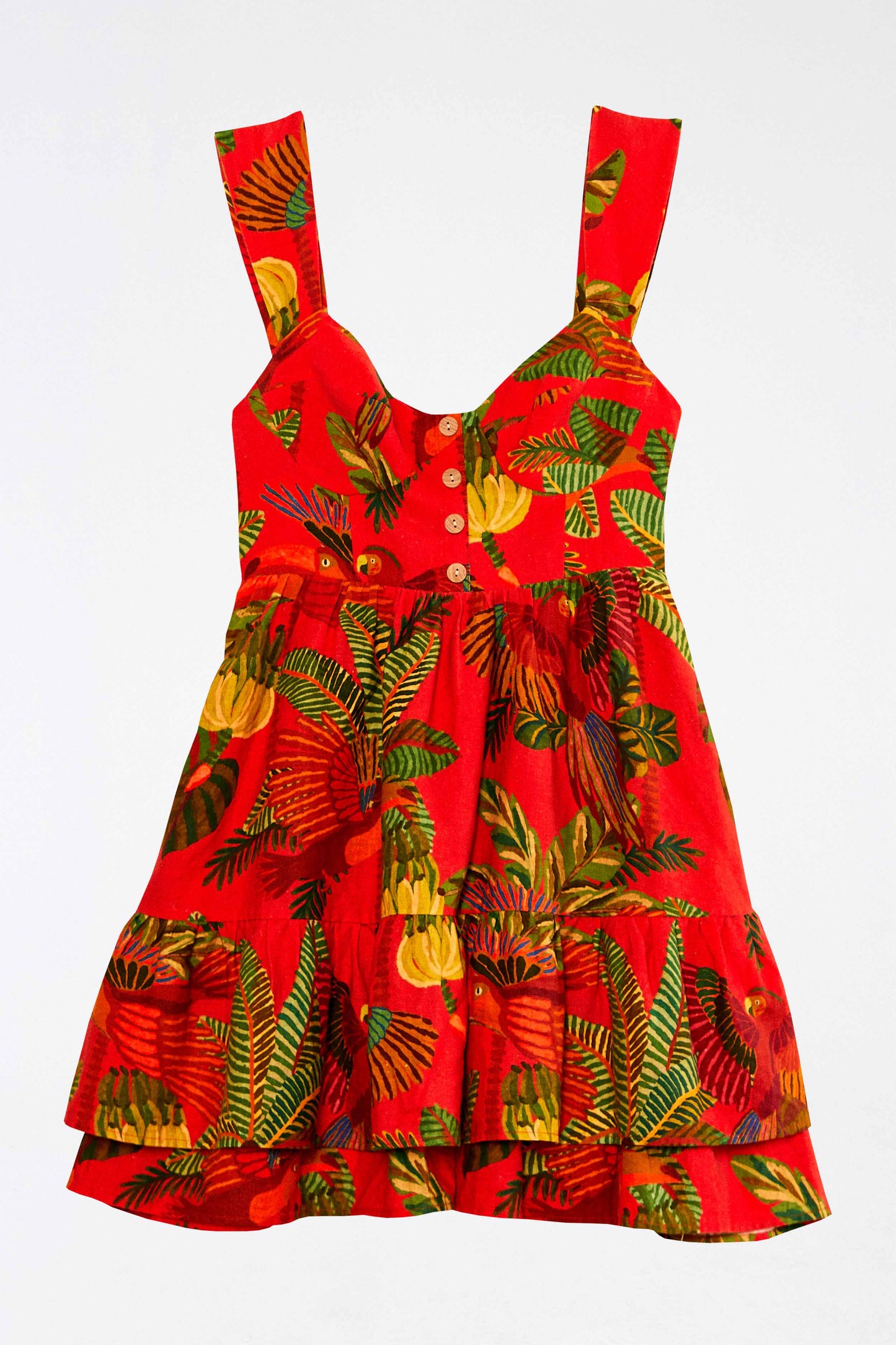 Red Forest Birds Mini Dress