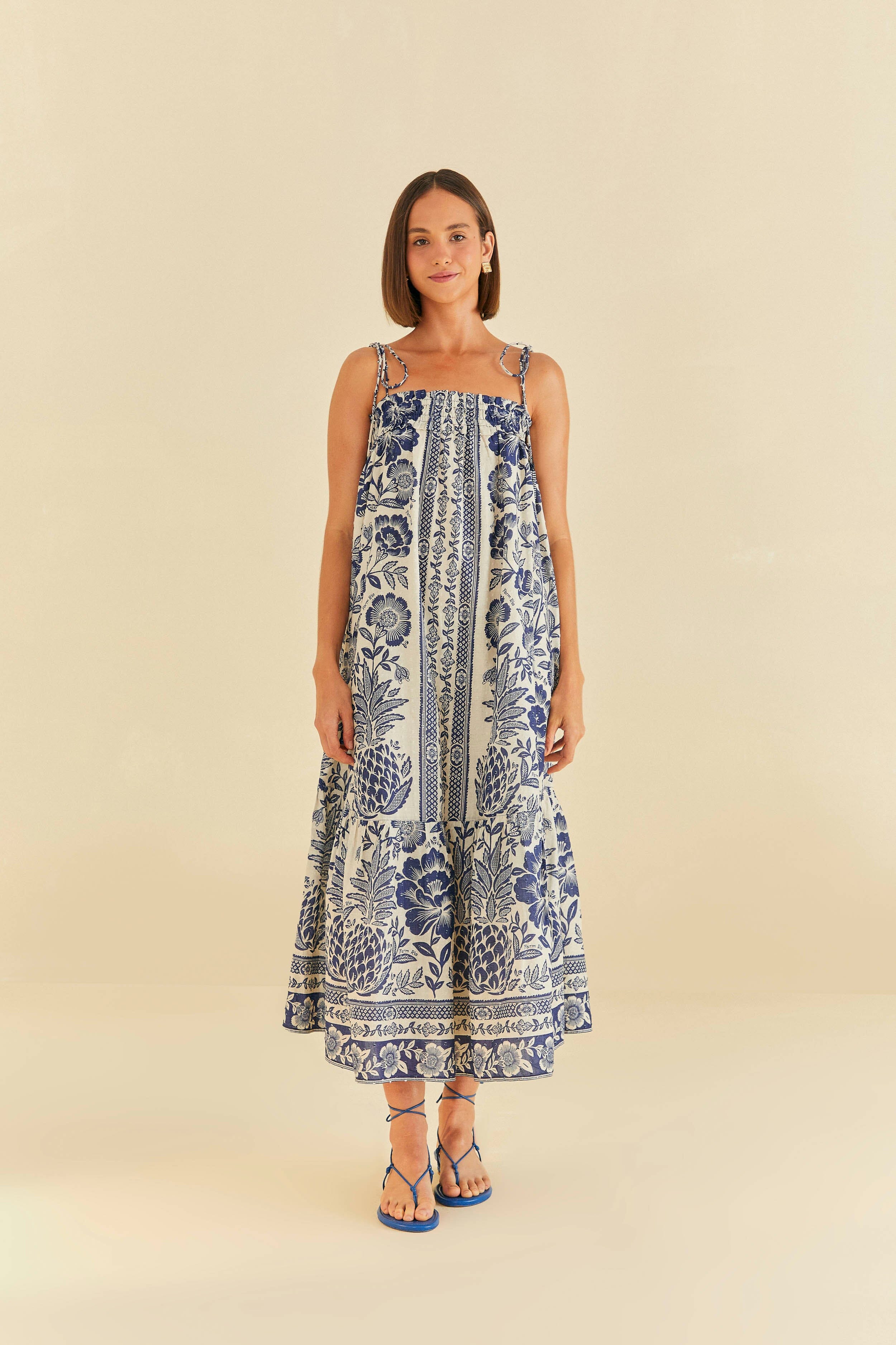 MAXI DRESS | Blue Pineapple Garden Print – FARM Rio