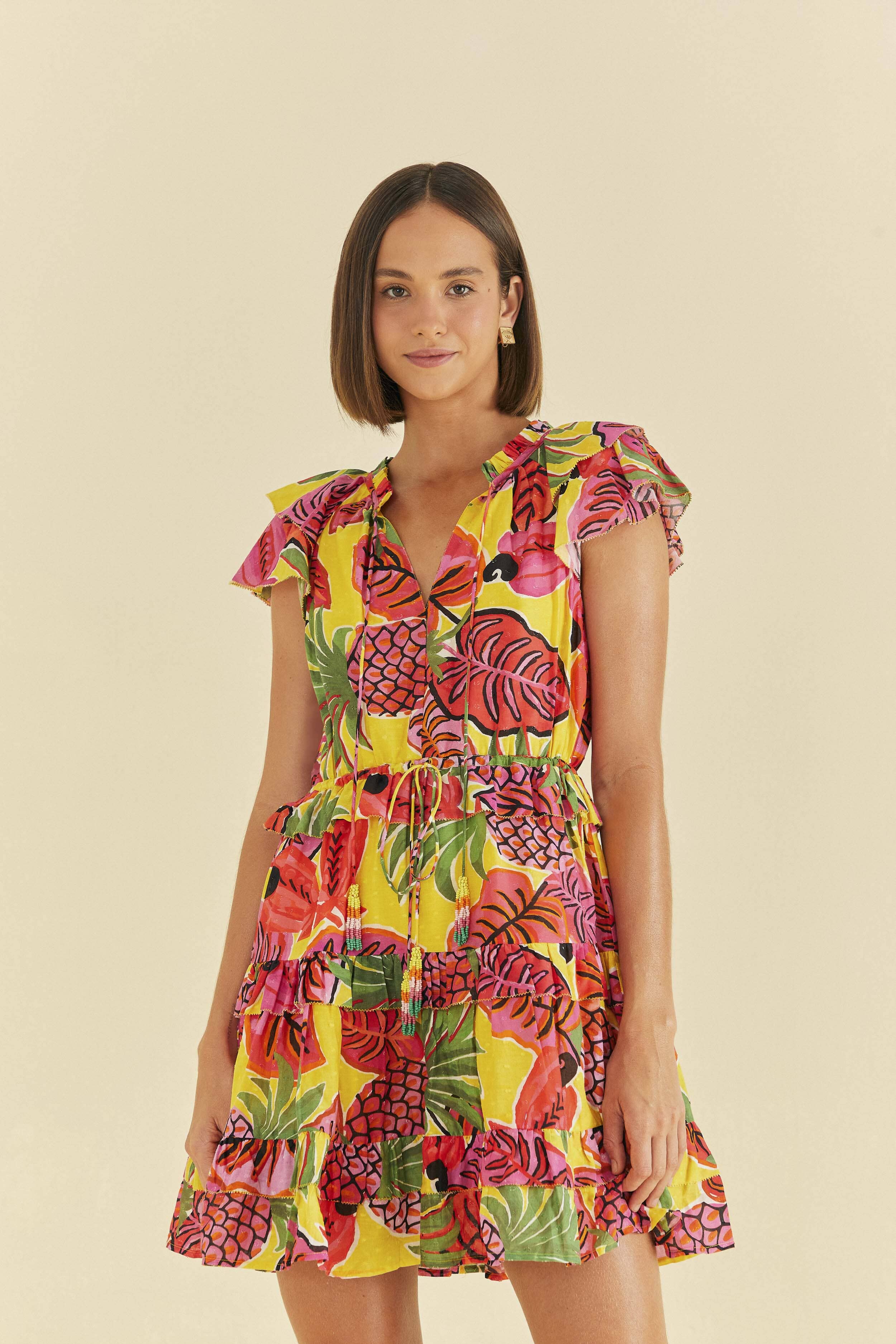YELLOW RUFFLE DRESS | Mini | Fruit Dream Print – FARM Rio