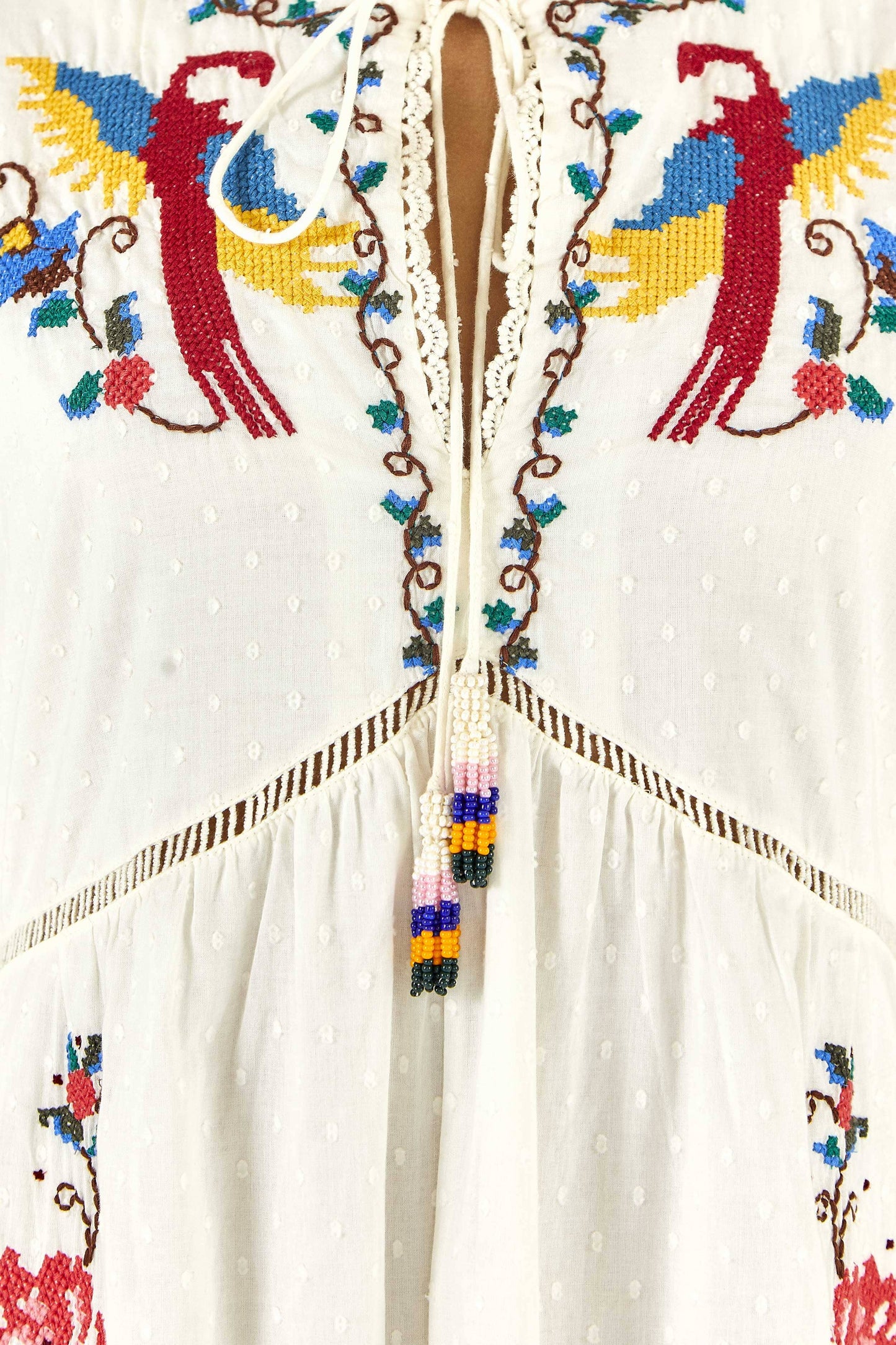 Macaw Cross Stitch Embroidered Maxi Dress