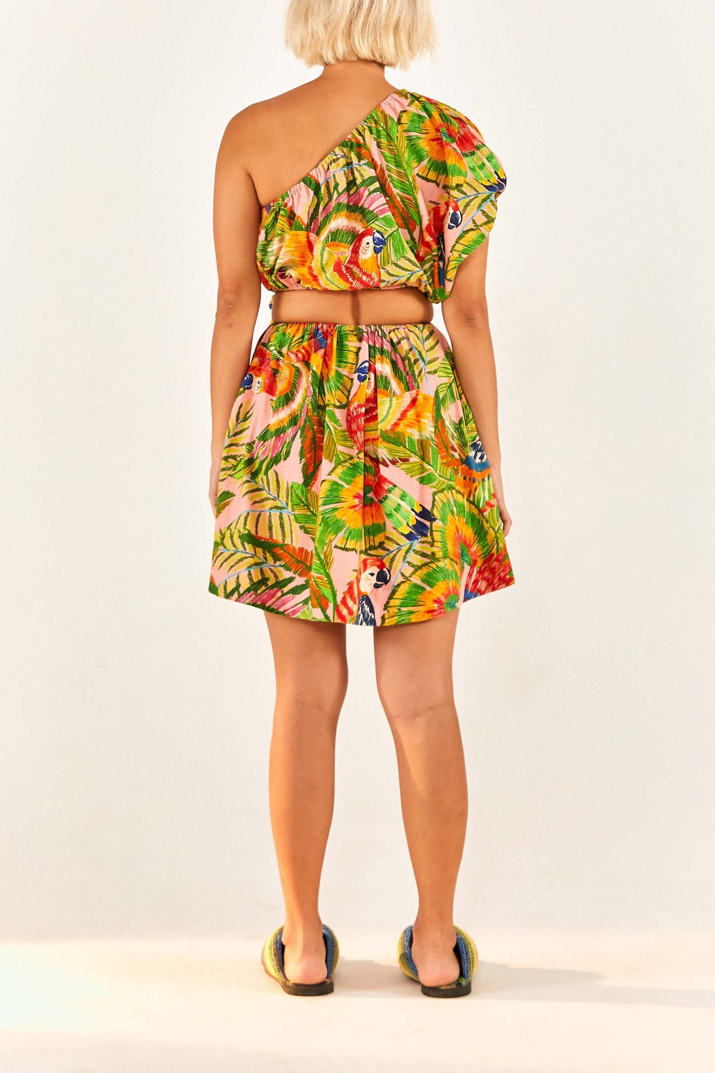 Macaw Leaves One-Shoulder Mini Dress