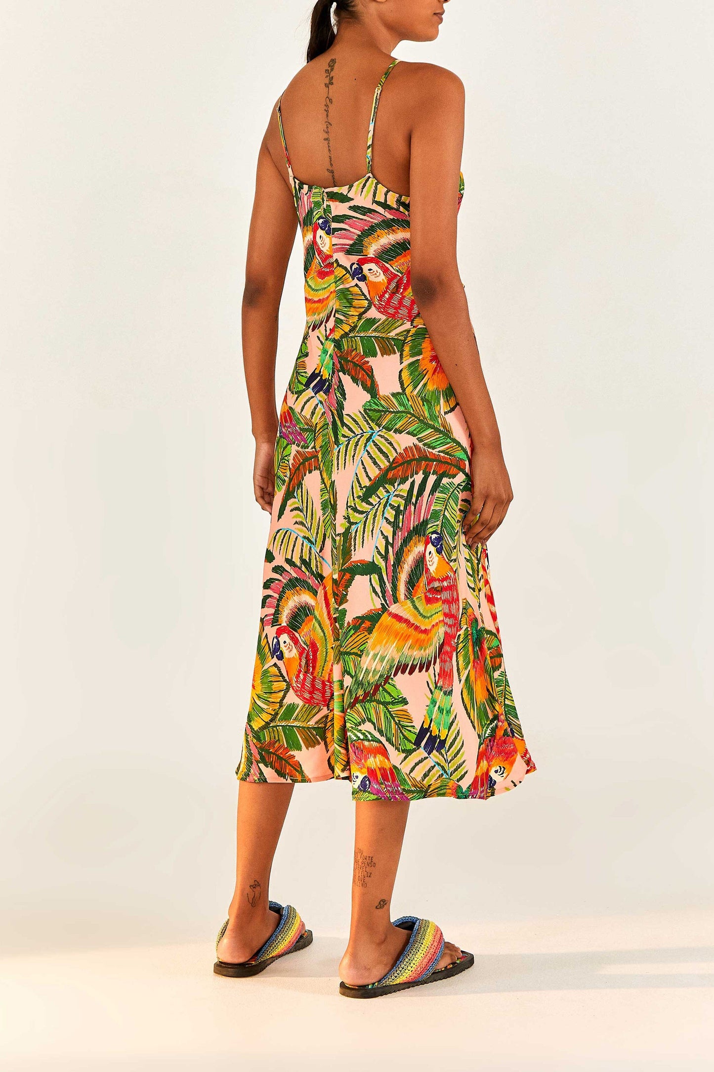 Macaw Leaves Cut-Out Midi Dress