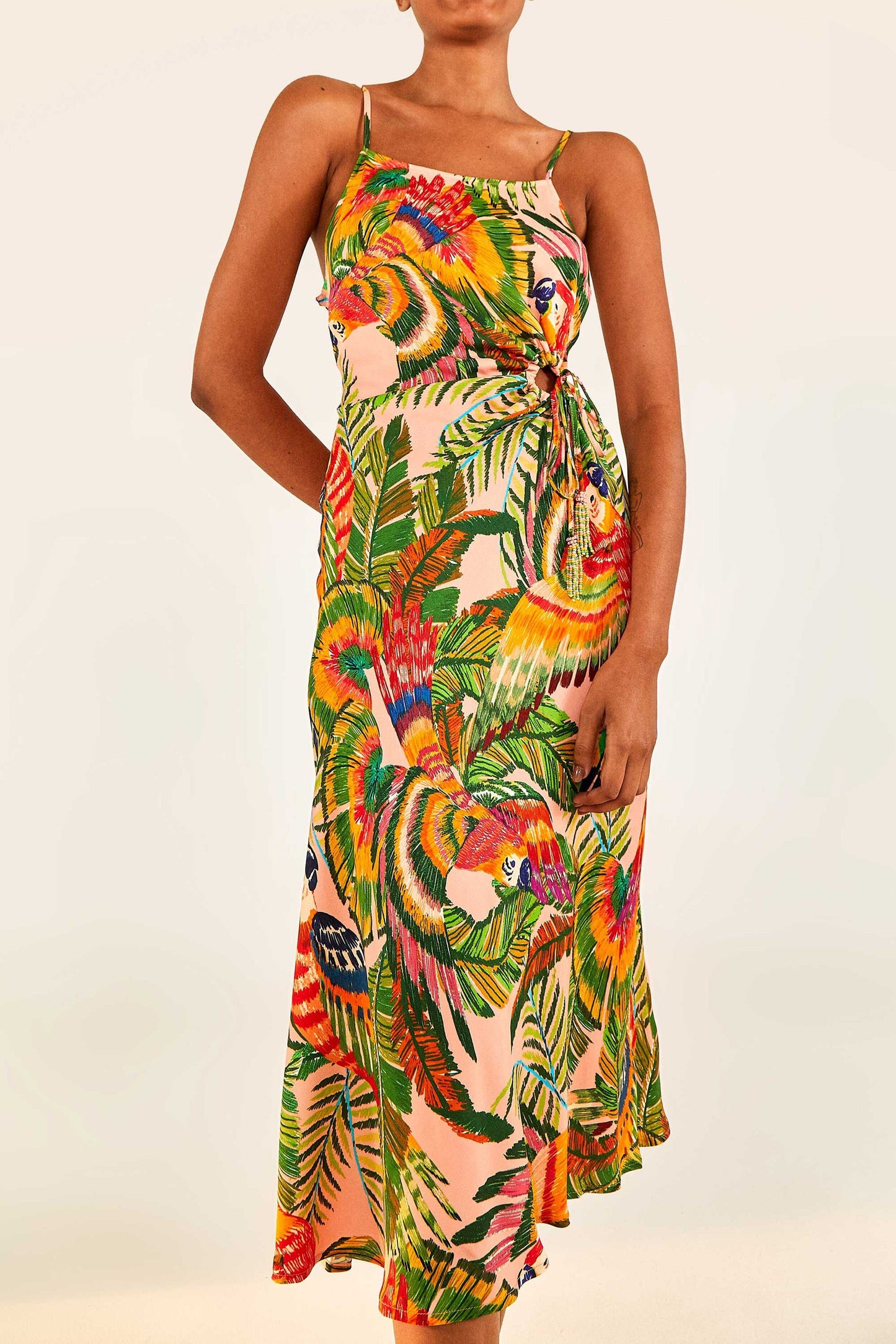 Macaw Leaves Cut-Out Midi Dress