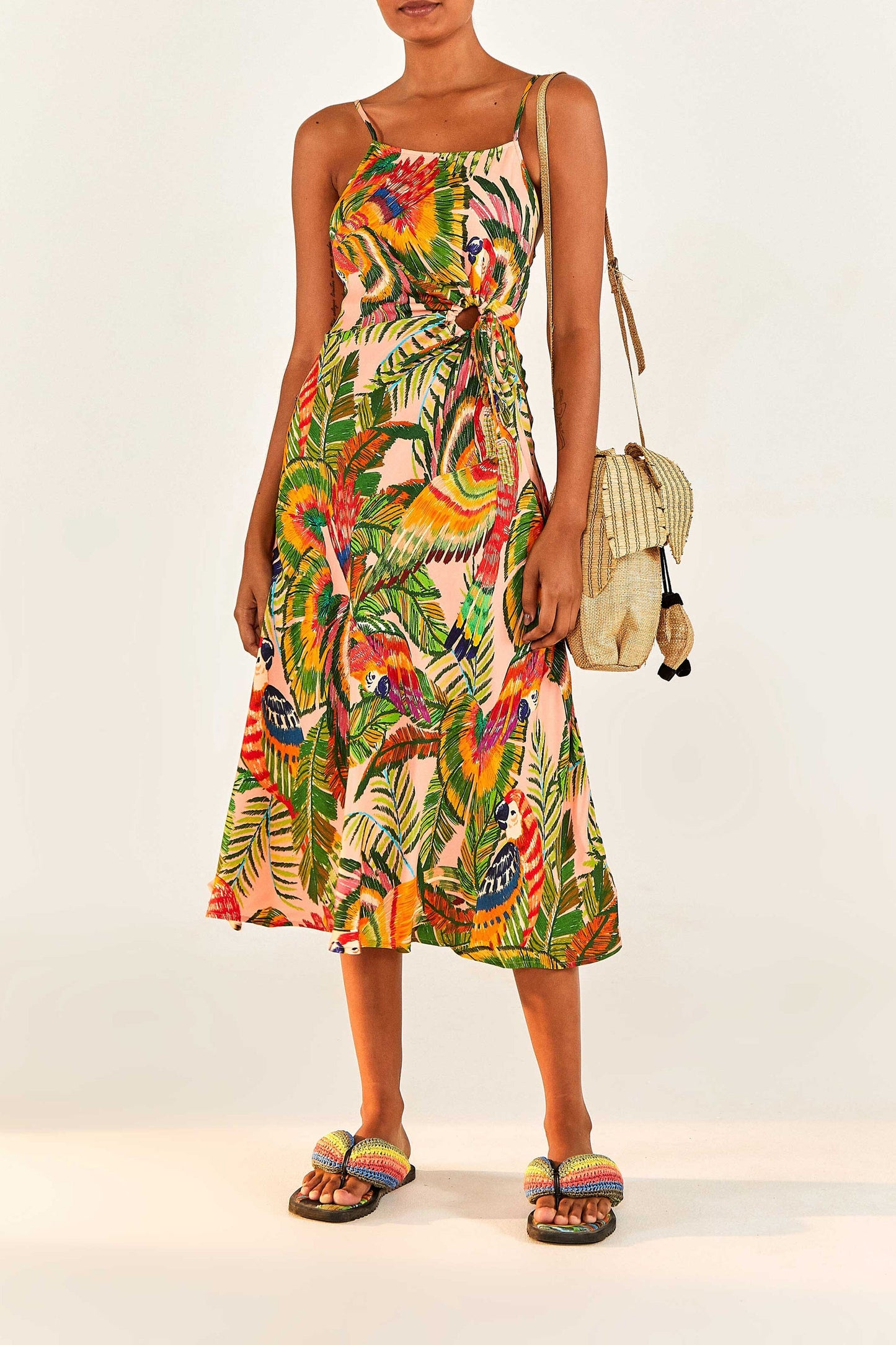 Macaw Leaves Cut-Out Midi Dress