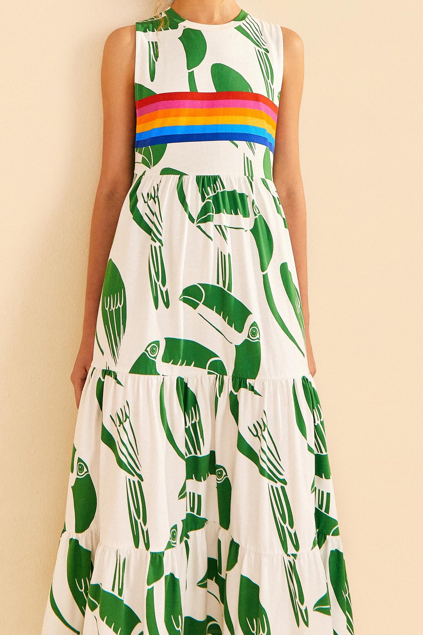 Off-White Rainbow Toucans Organic Cotton Maxi Dress
