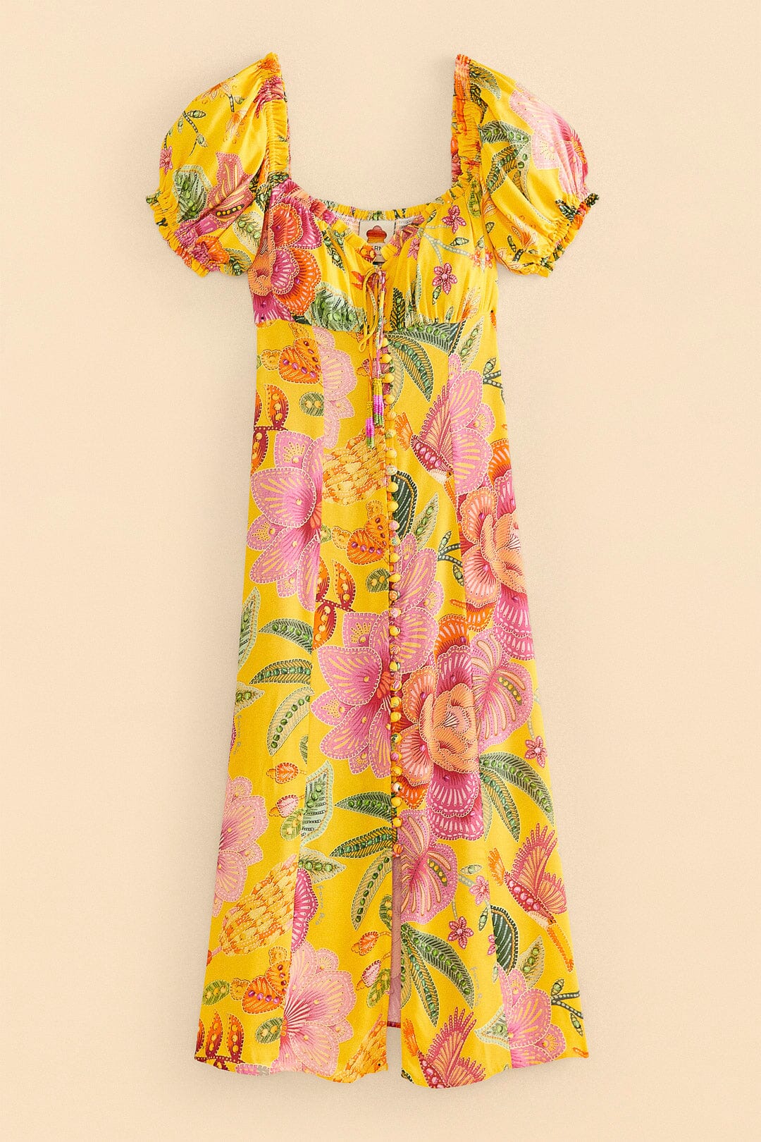 Yellow Macaw Bloom Puff-Sleeve Midi Dress – FARM Rio