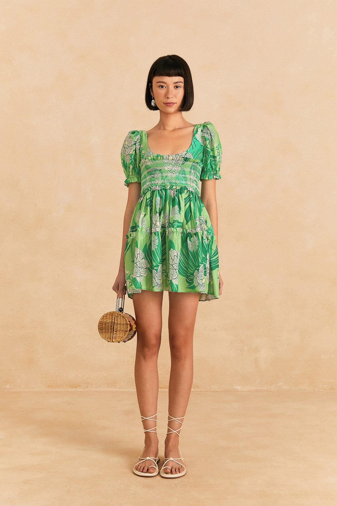 Green Dewdrop Floral Mini Dress