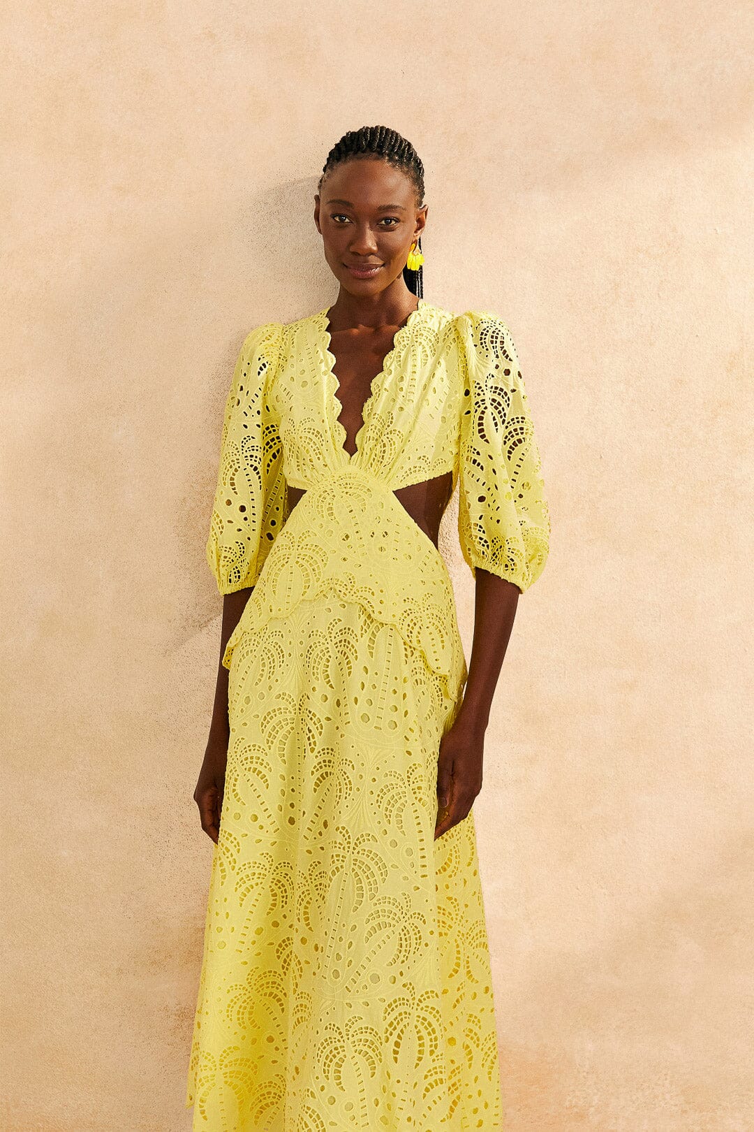 Light Yellow Richelieu Midi Dress