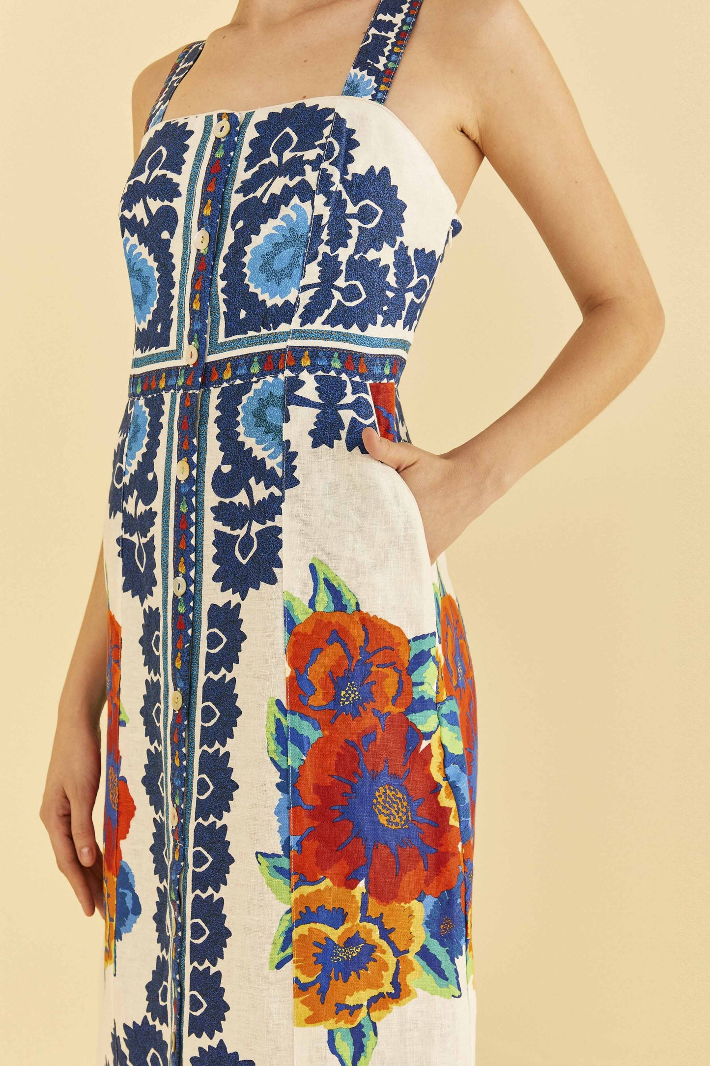 Off-White Flower Tapestry Midi Dress
