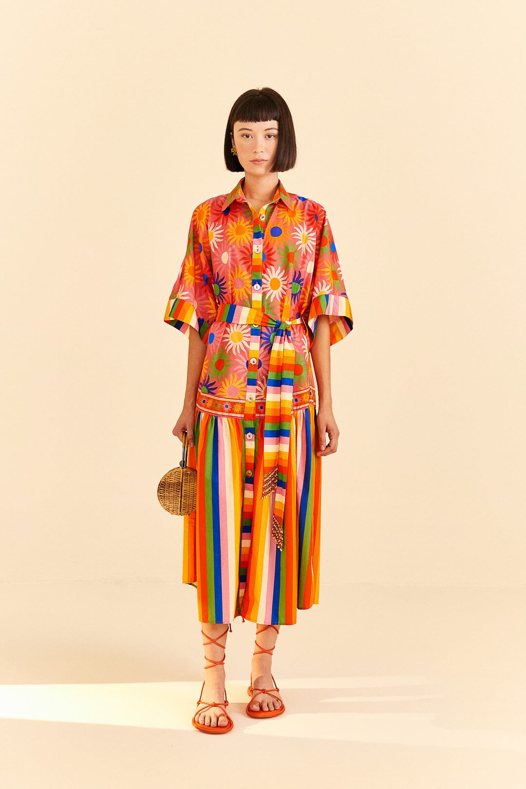 Coral Mixed Graphic Macaws Midi Dress