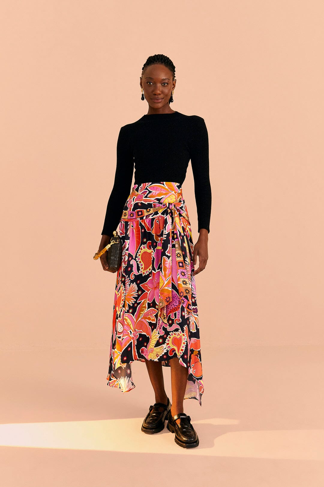 Black Enchanted Nature Lenzing™ Ecovero™ Viscose Midi Skirt