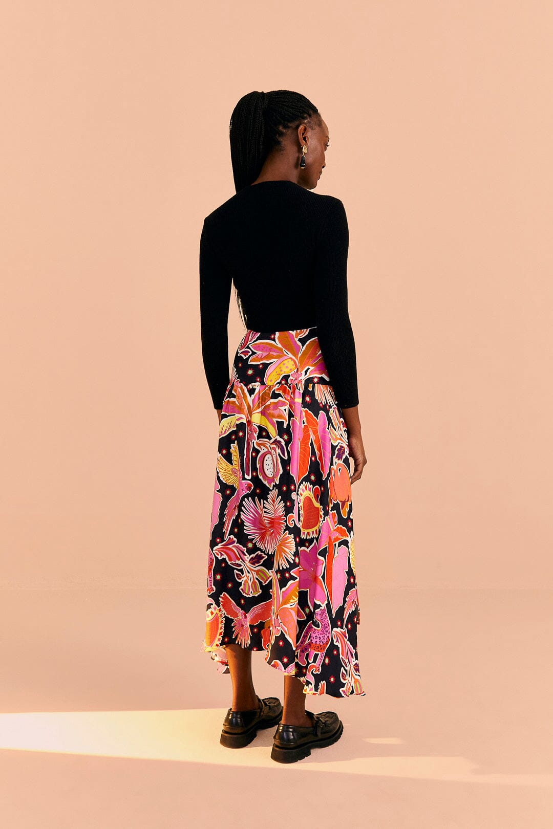 Black Enchanted Nature Lenzing™ Ecovero™ Viscose Midi Skirt