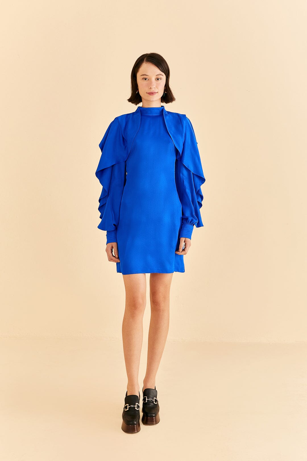 Blue ruffle hotsell sleeve dress