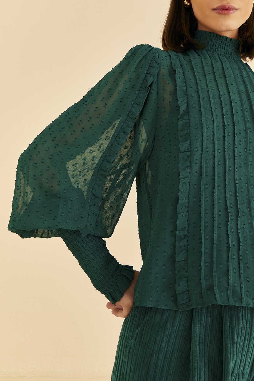 Emerald Ruffle Long Sleeve Blouse