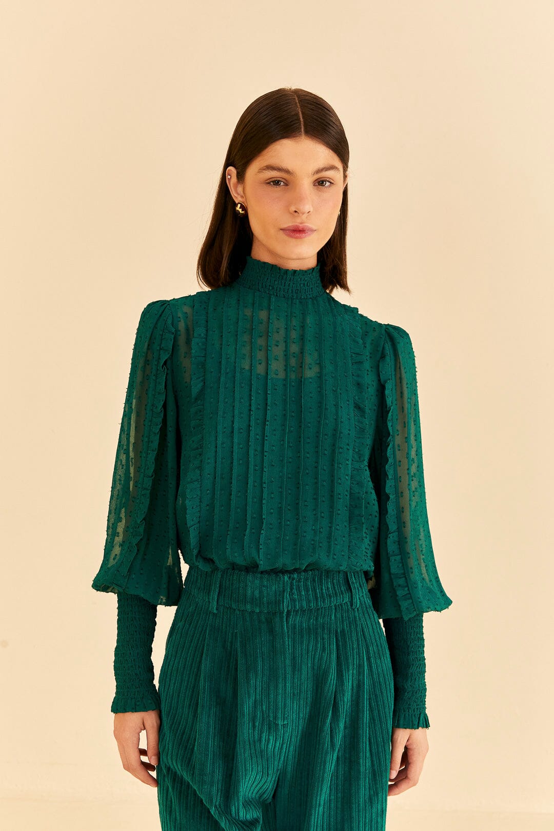 Emerald Ruffle Long Sleeve Blouse – FARM Rio