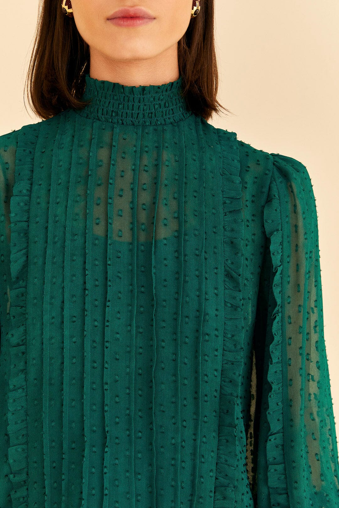 Emerald Ruffle Long Sleeve Blouse