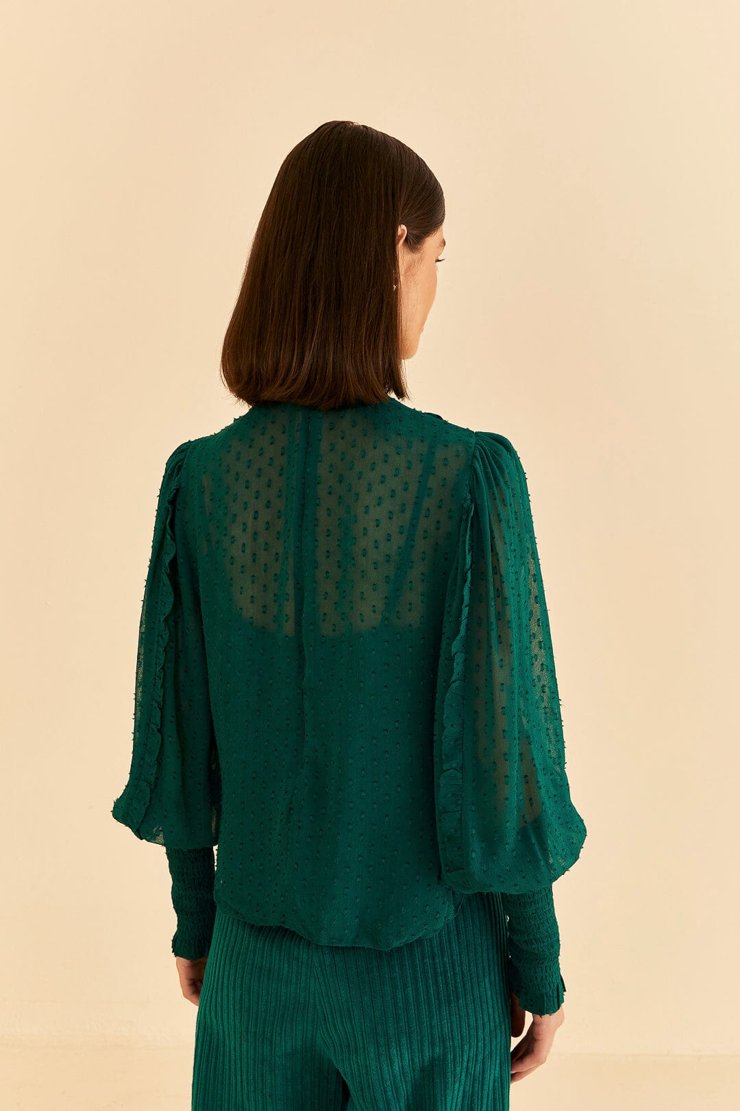 Emerald Ruffle Long Sleeve Blouse