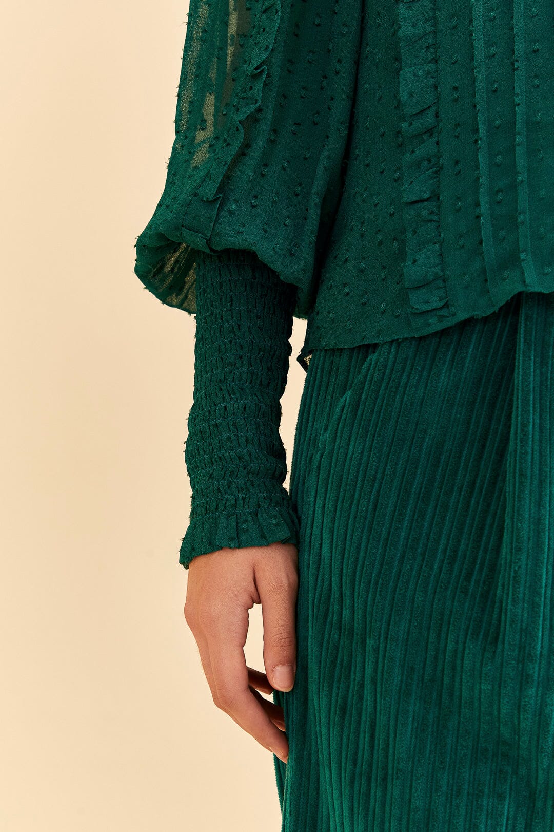 Emerald Ruffle Long Sleeve Blouse