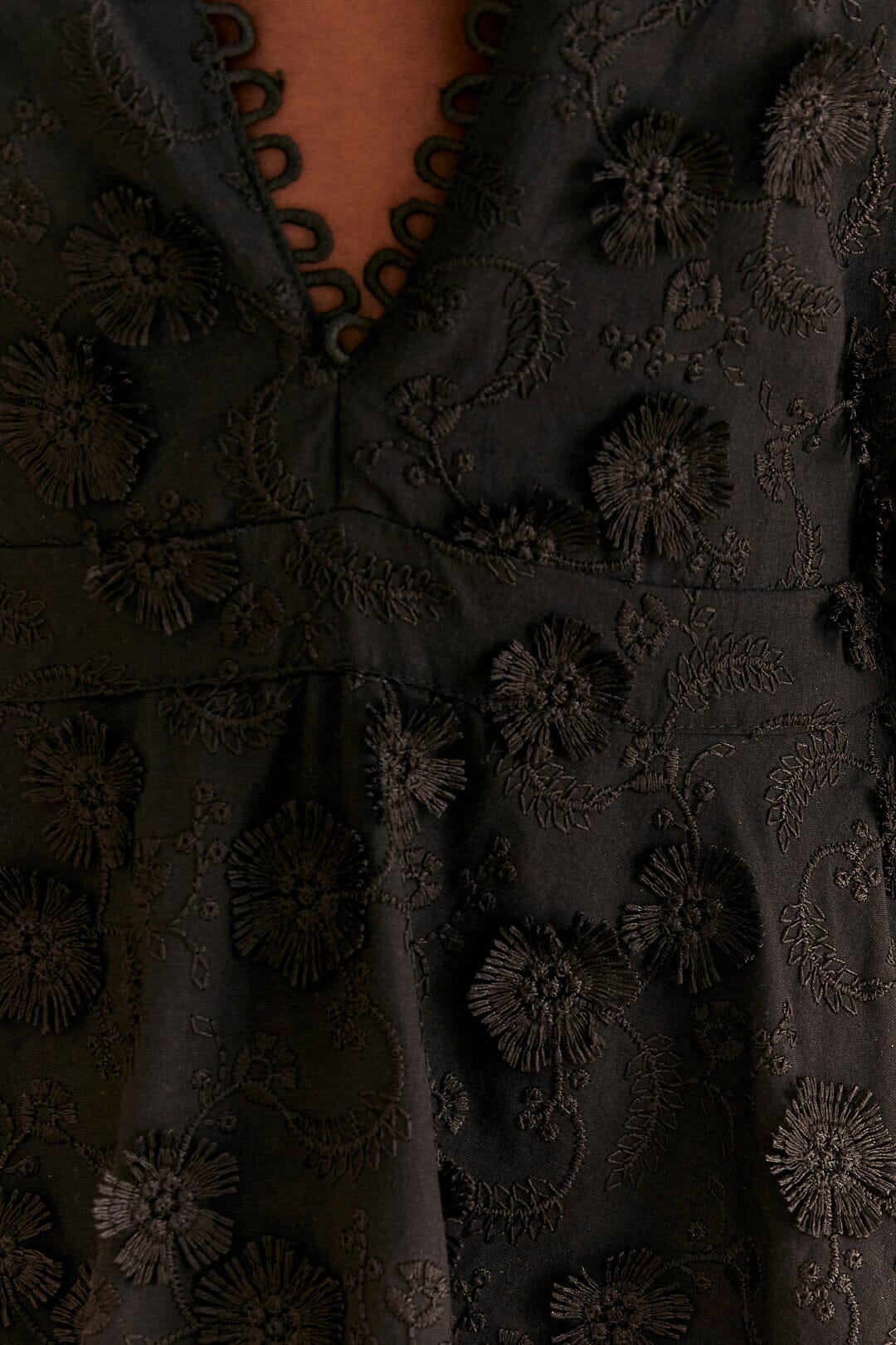 Black Flowers Textured Tiered Midi Dress