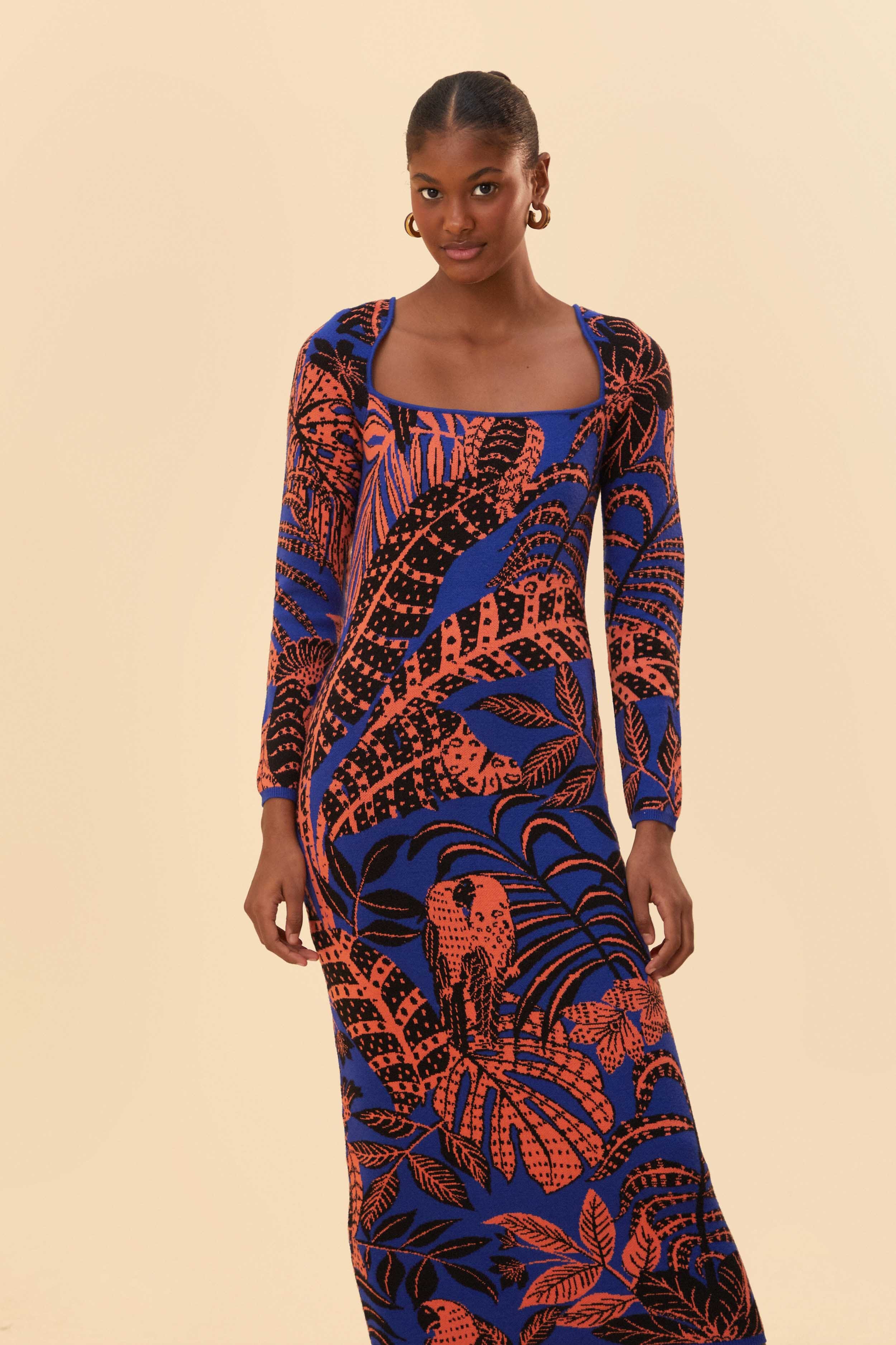 Tropical maxi 2025 dress with sleeves