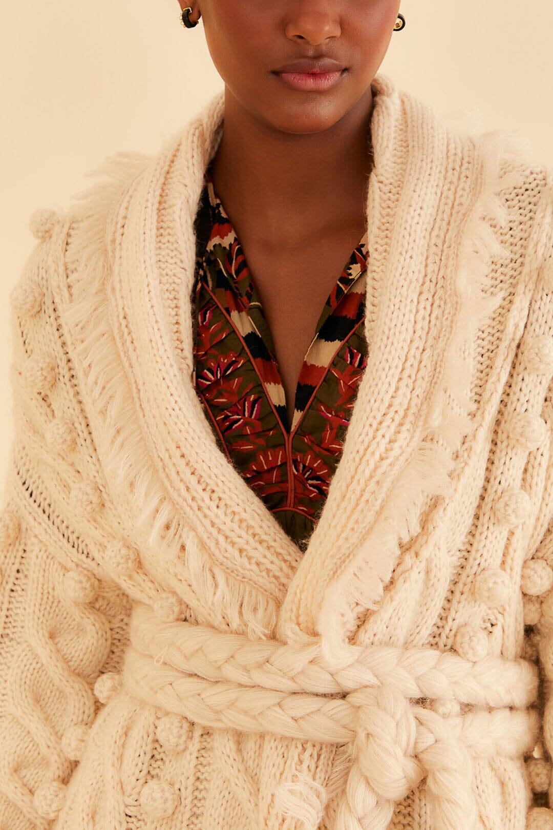 Khaki Braided Knit Cardigan