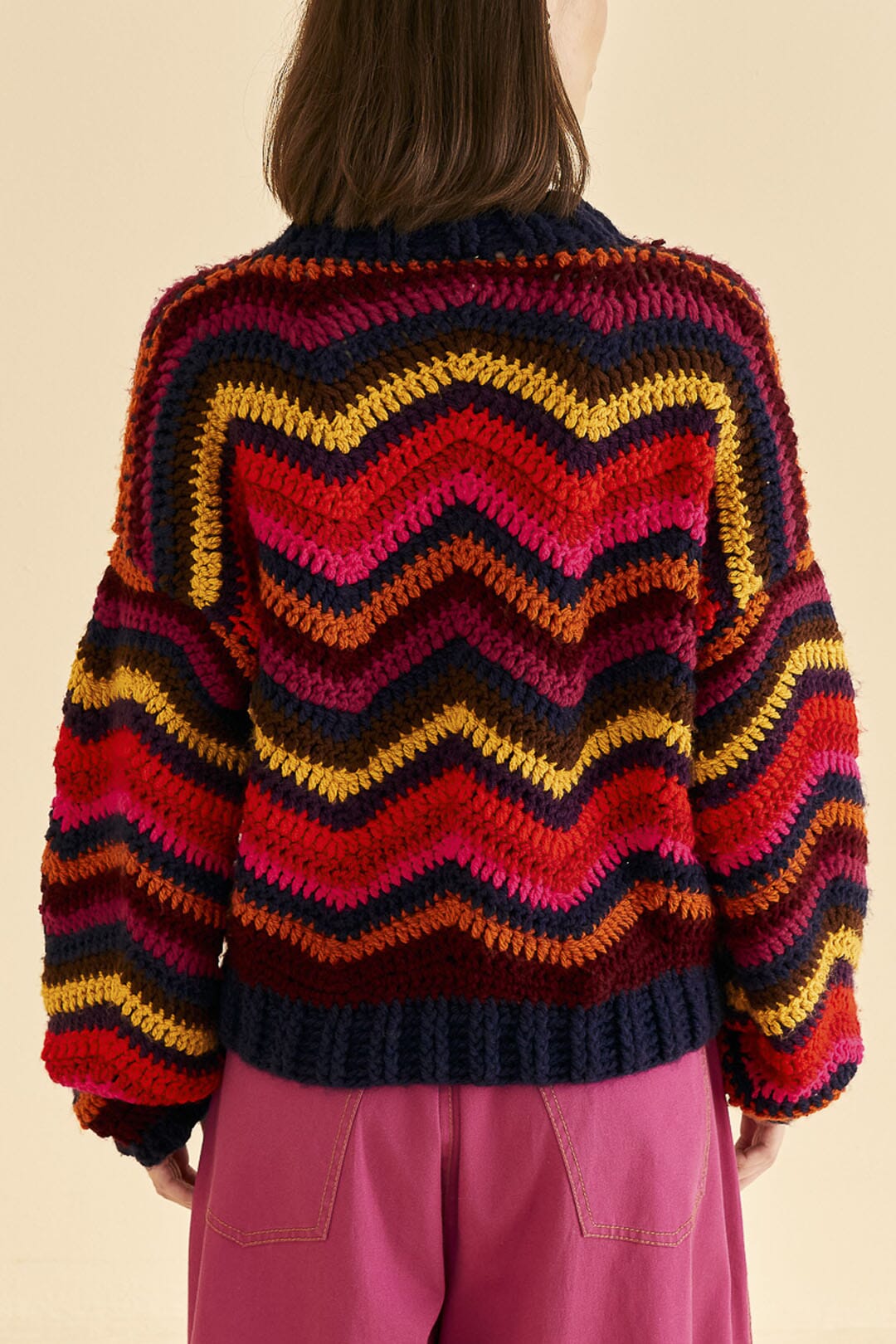 Colorful Waves Crochet High Neck Sweater