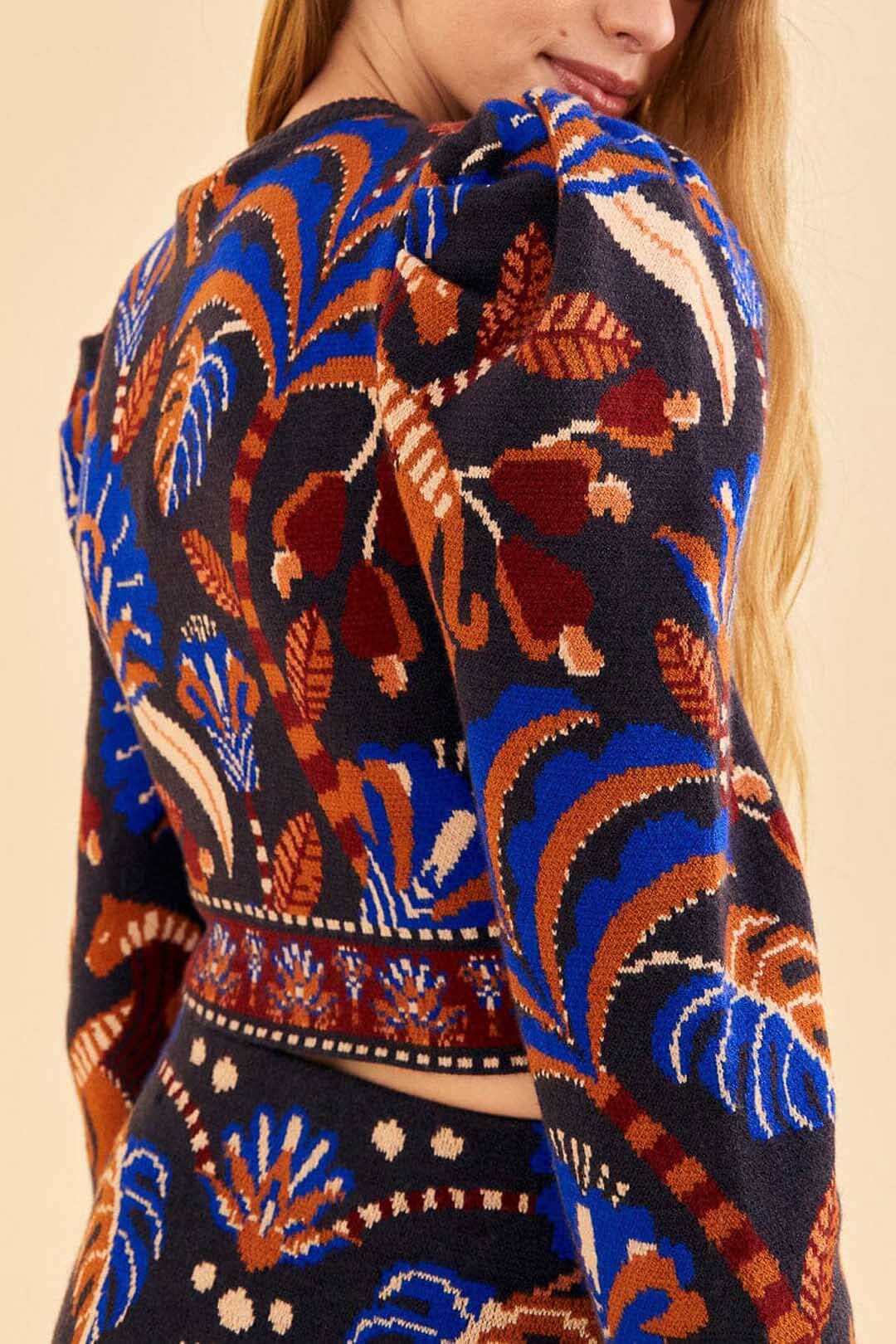 Blue Nature Beauty Scarf Knit Long Sleeve Crop Top