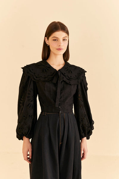 Black Richelieu Big Collar Blouse