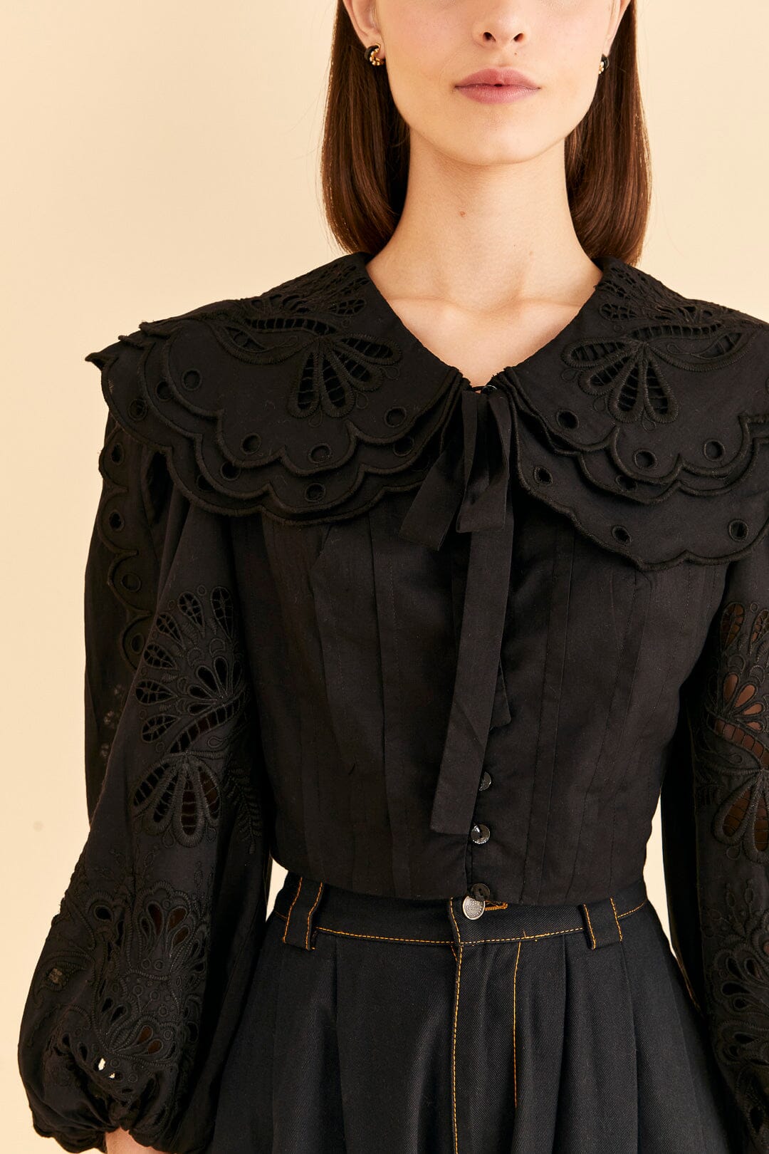 Black Richelieu Big Collar Blouse