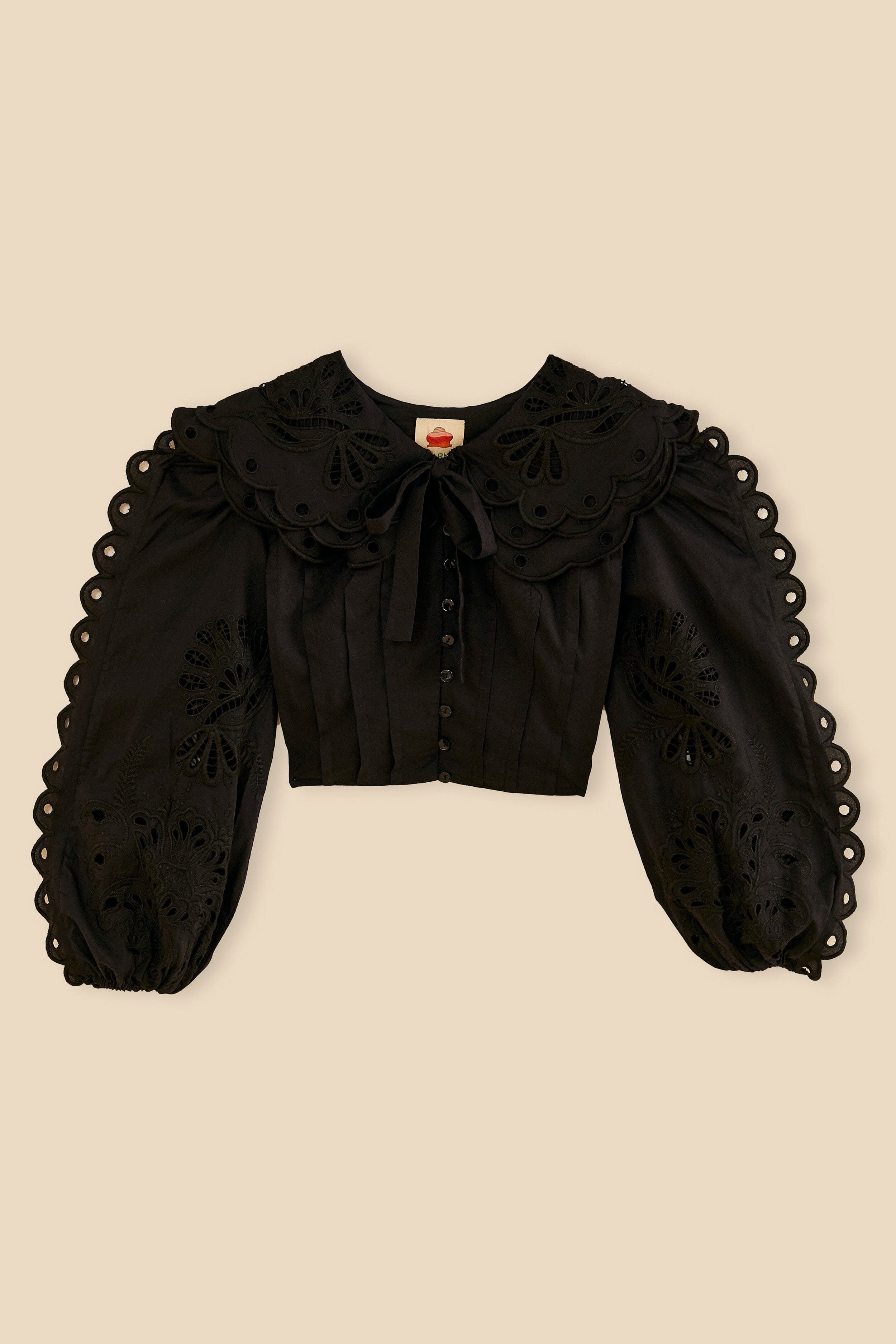 Black Richelieu Big Collar Blouse