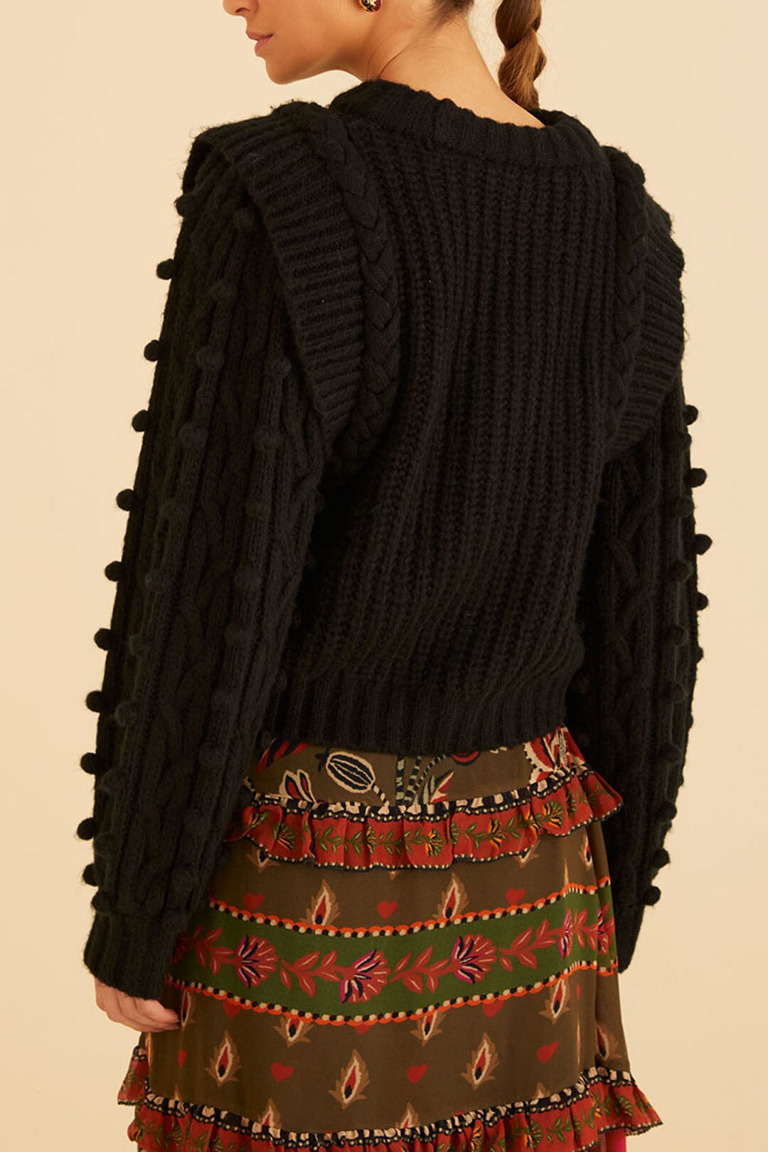 NEW! Farm Rio S Yawanawa Stripes $250 Turtleneck Knit Midi Sweater sale Dress Black