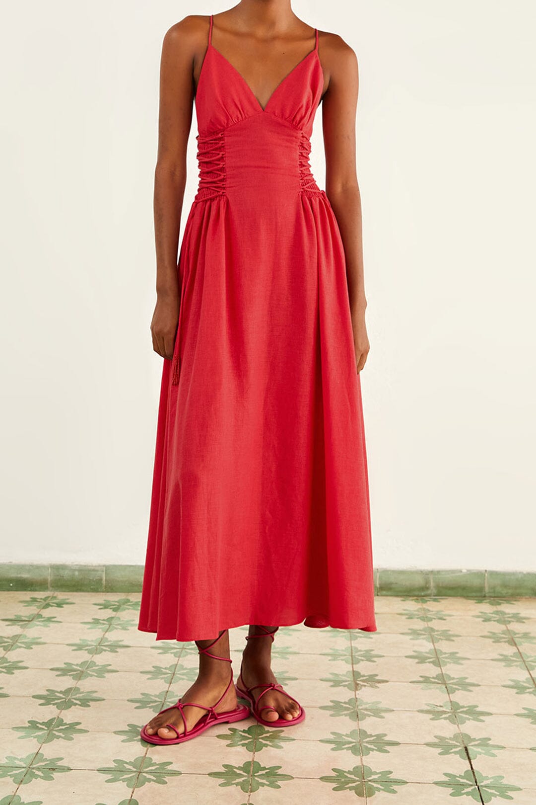 Red Sleeveless Midi Dress