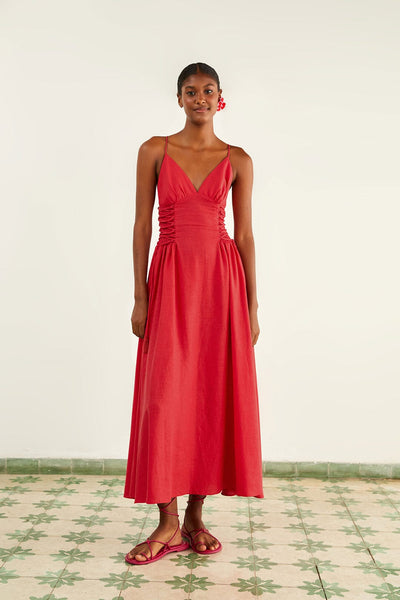 Equipment V-Neck Sleeveless Midi Dress - Red