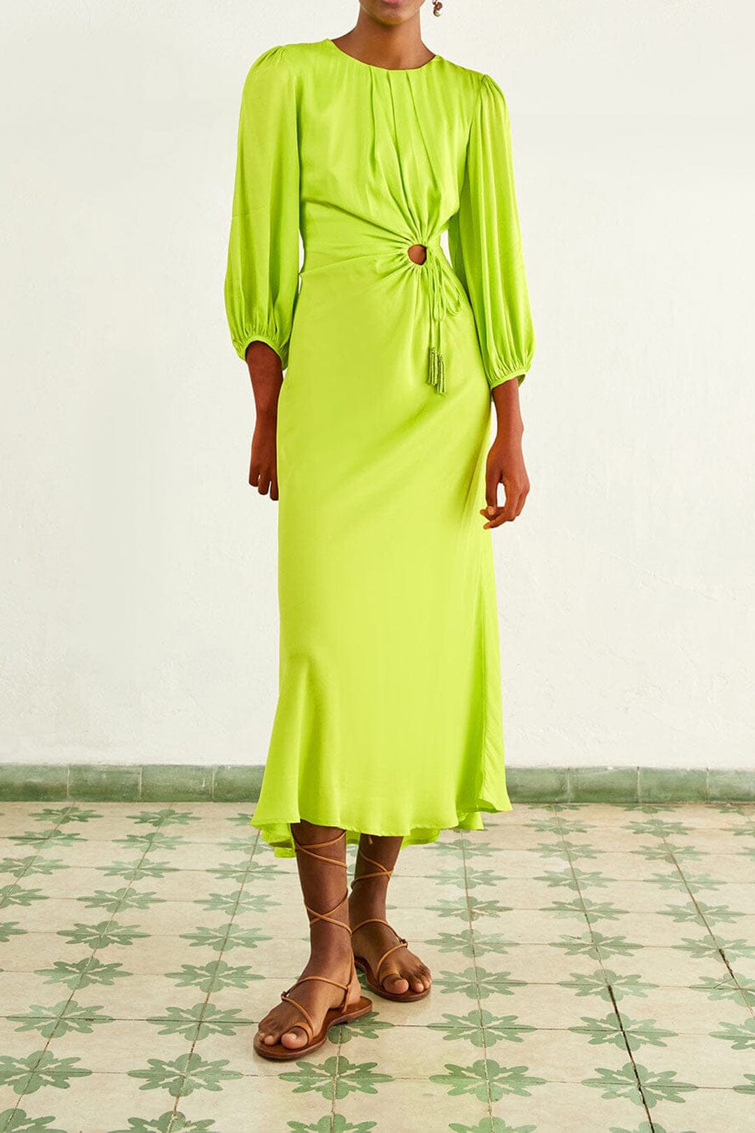 Lime Circle Cut Out Lenzing™ Ecovero™ Viscose Midi Dress