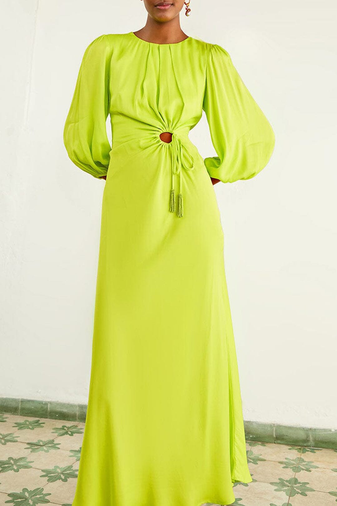 Lime Circle Cut Out Lenzing™ Ecovero™ Viscose Midi Dress