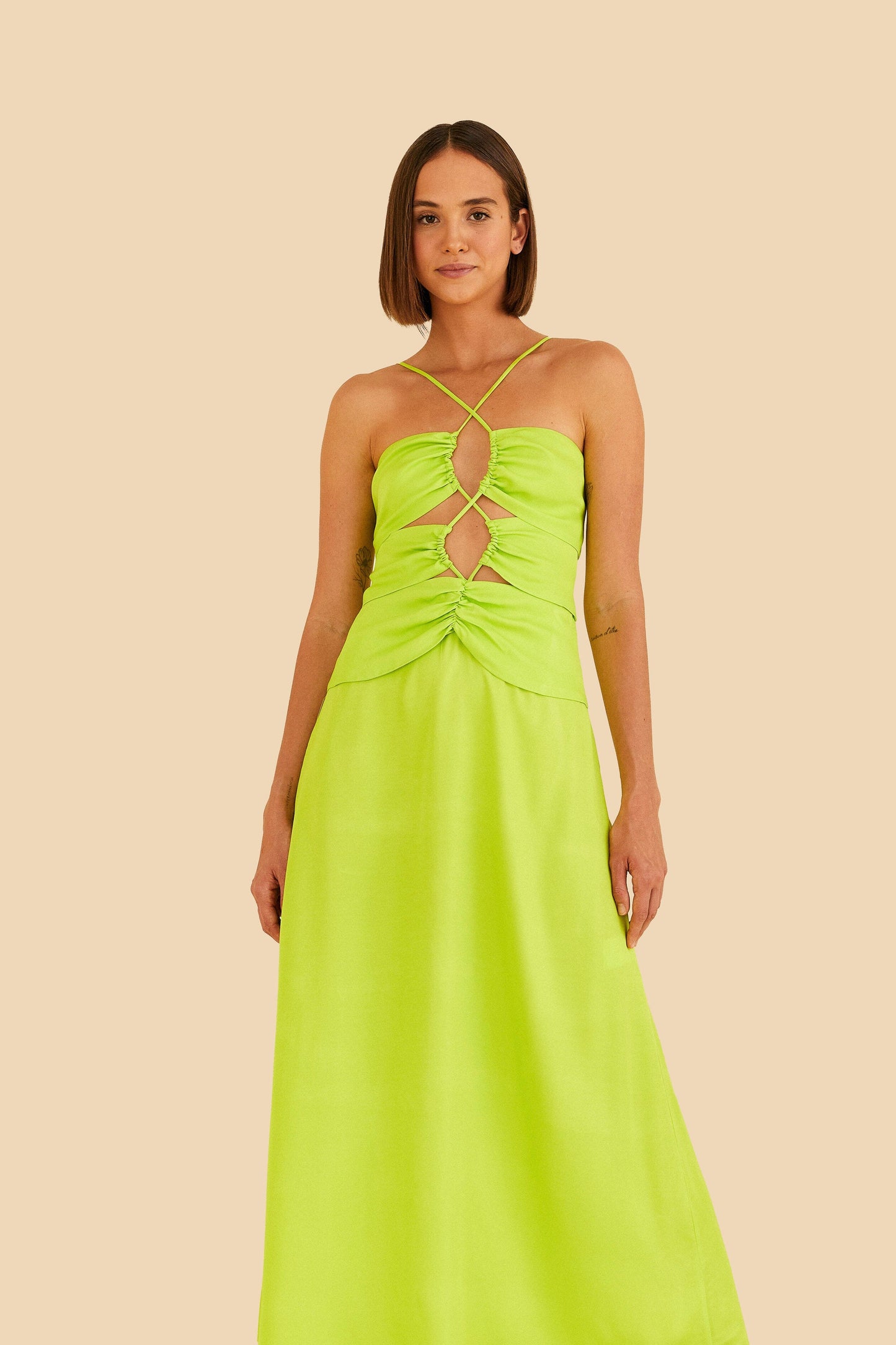 Lime Green  Lenzing™ Ecovero™ Viscose Sleeveless Midi Dress