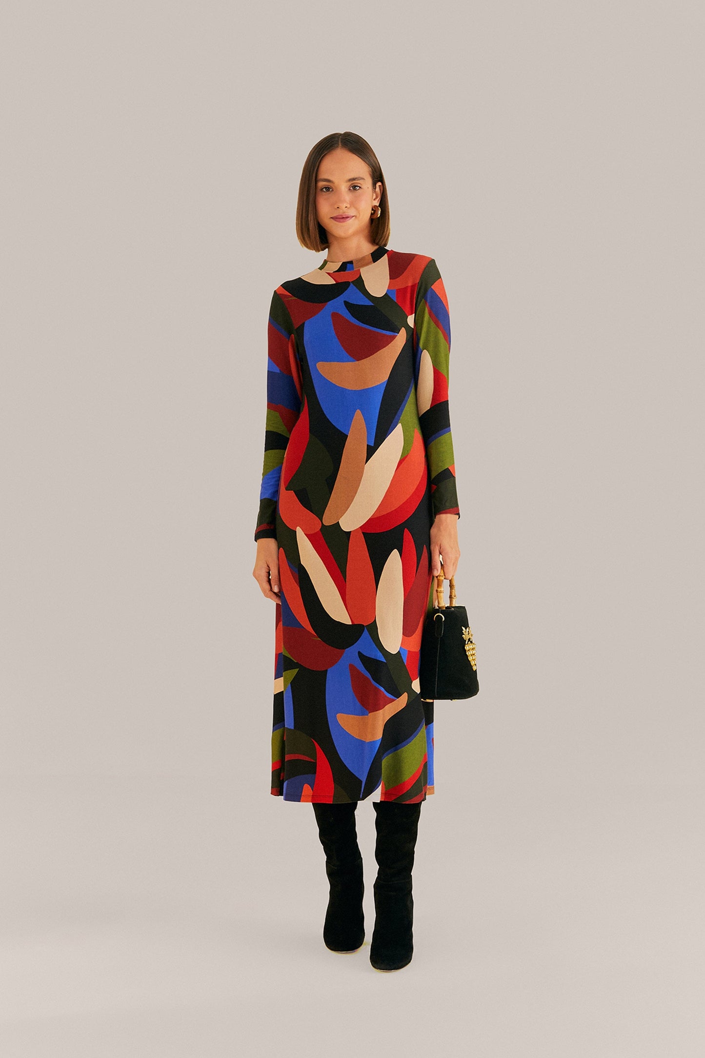 Multicolor Graphic Bananas Lenzing™ Ecovero™ Viscose Midi Dress