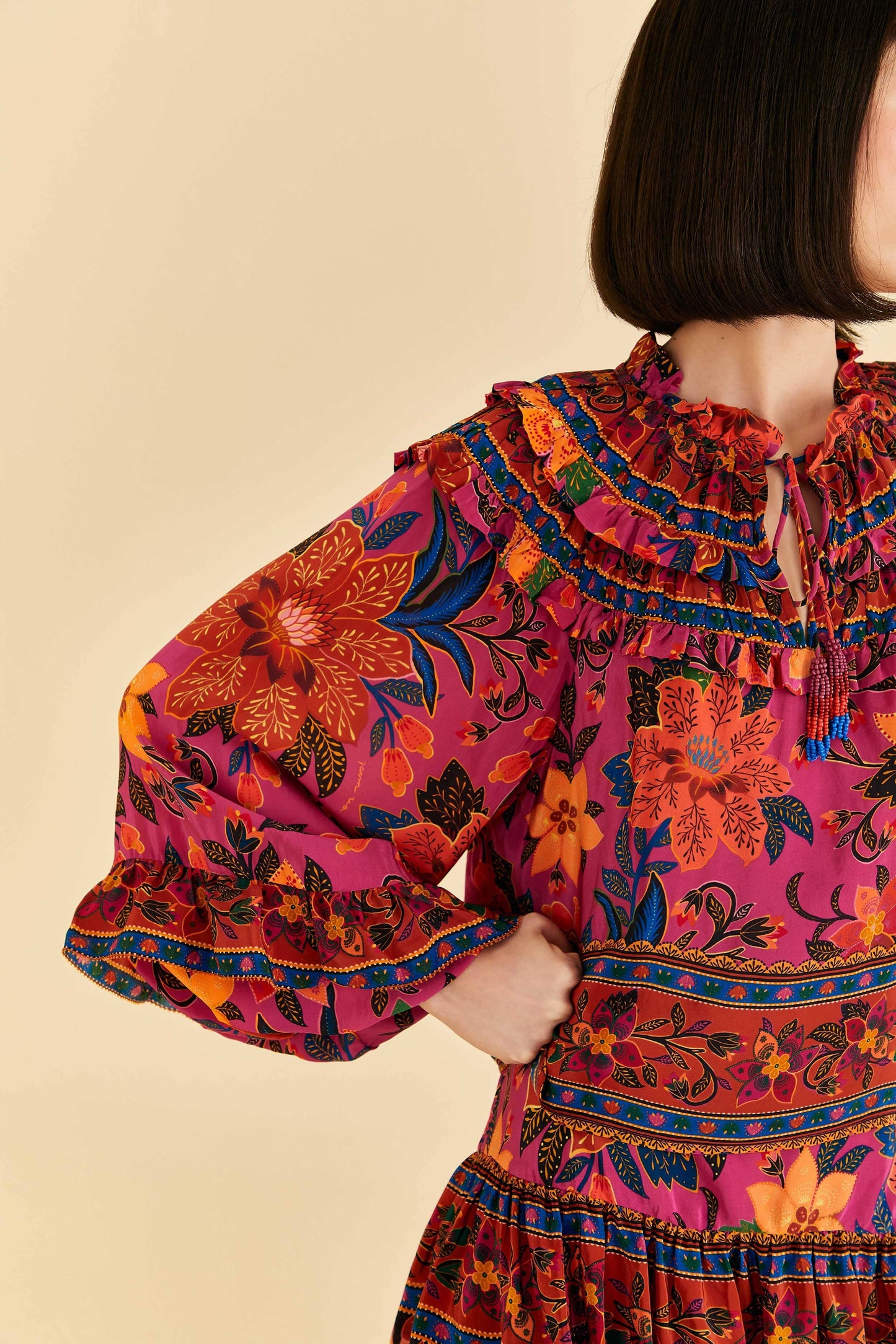 Pink Tropical Tapestry Long Sleeve Blouse