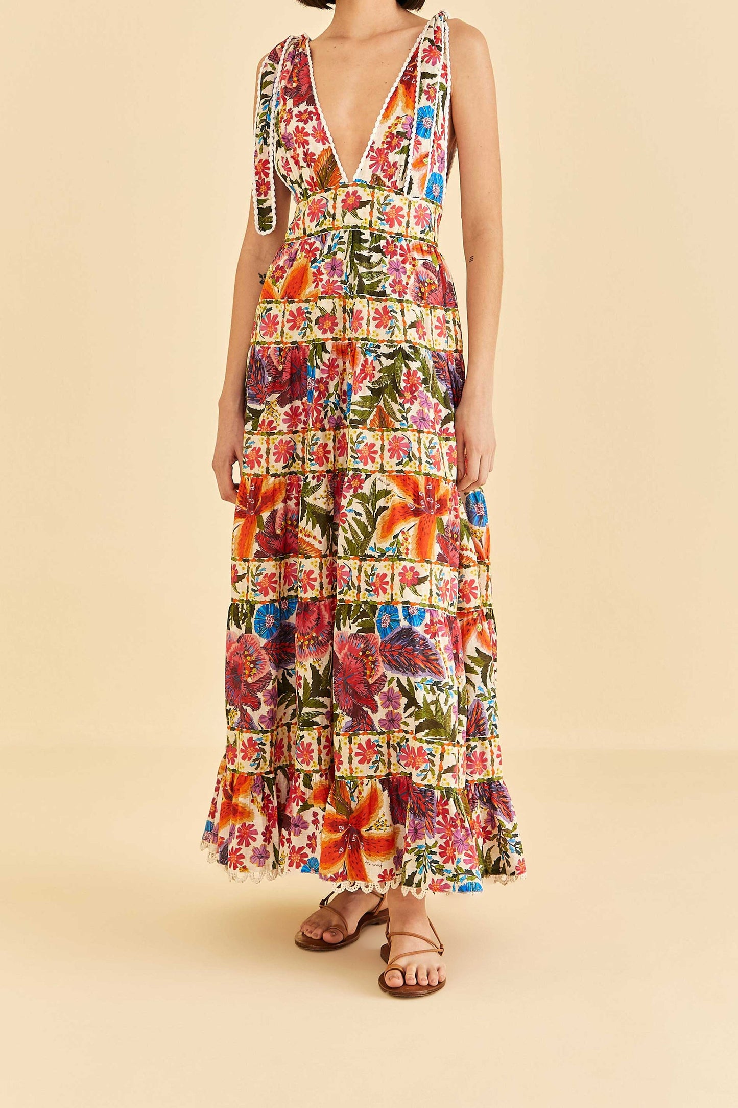 Off-White Tropical Yard Sleeveless Midi Dress