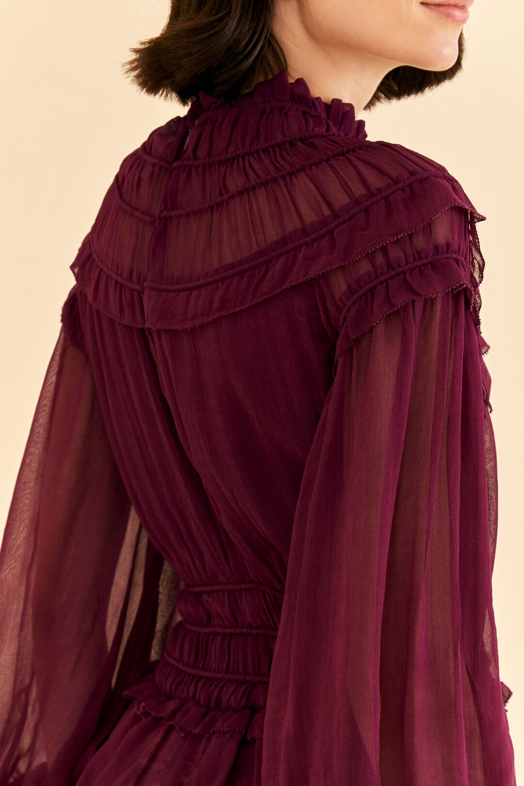 Burgundy Ruffle High Neck Blouse