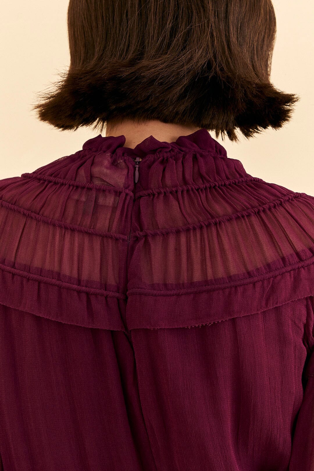 Burgundy Ruffle High Neck Blouse