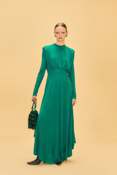 Zara high neck frill top midi dress hot sale emerald