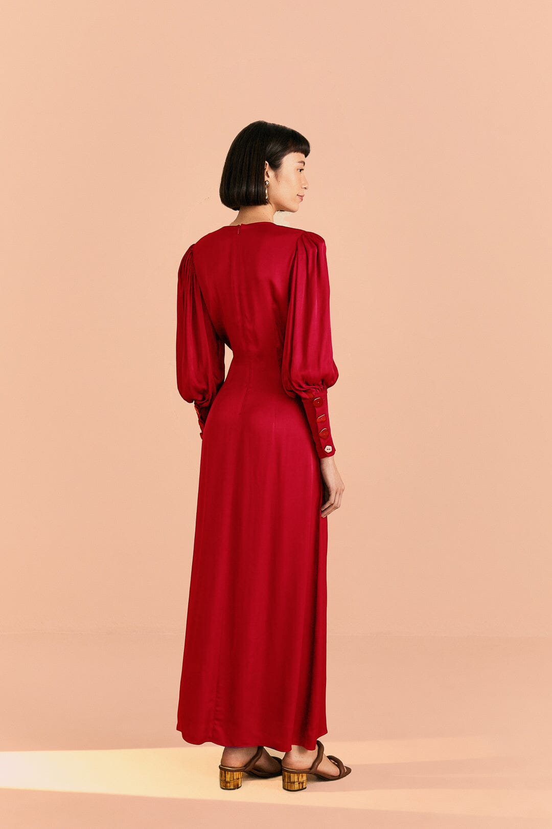 Red Cut Out Long Sleeve Lenzing™ Ecovero™ Viscose Maxi Dress