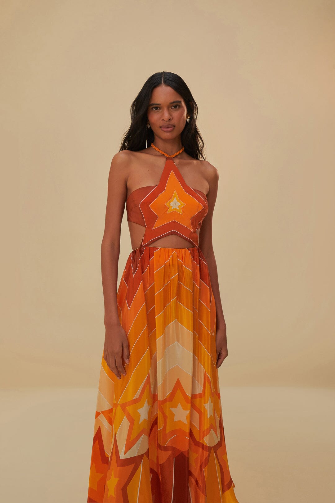Orange Gradient Stripes Maxi Dress